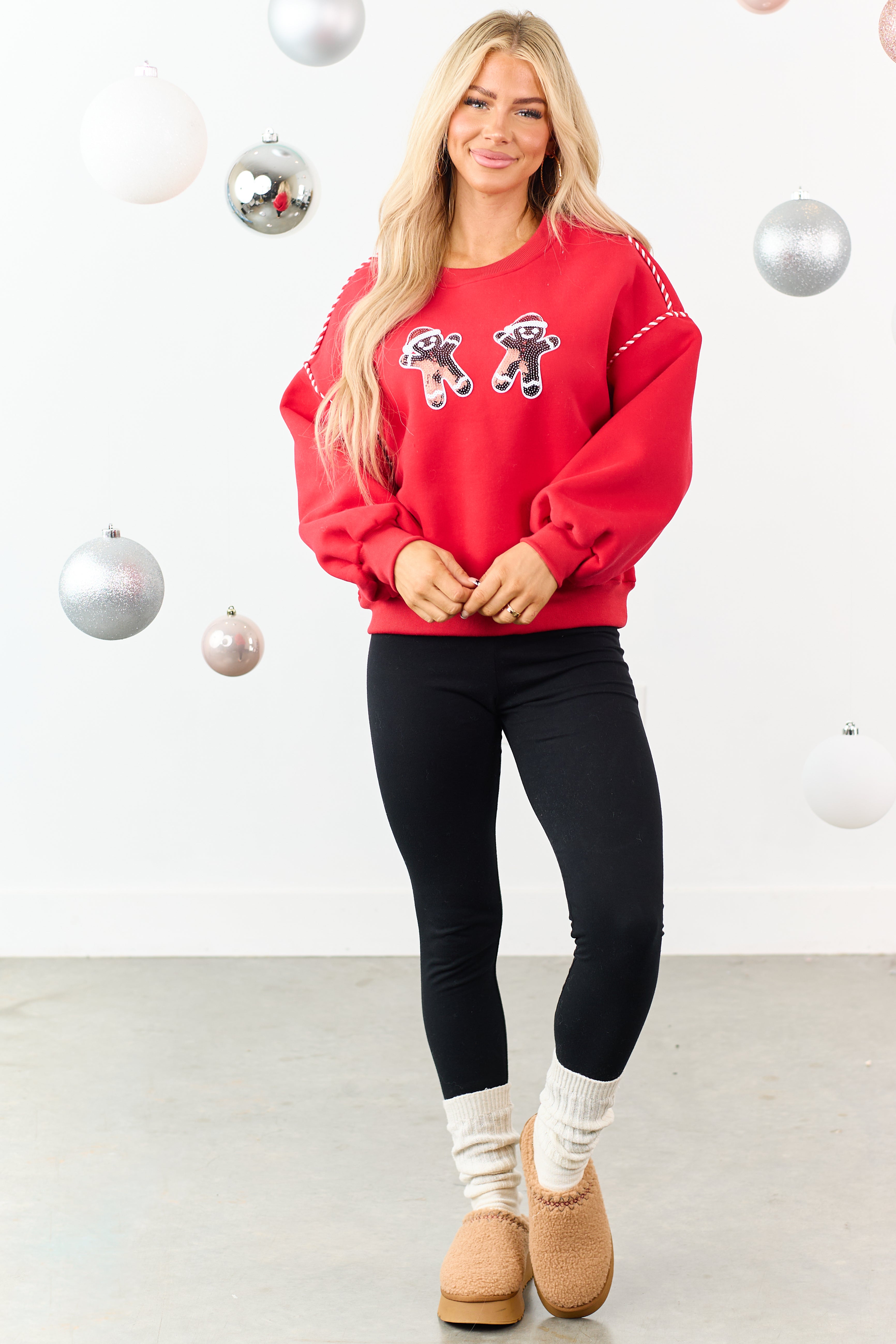 Crimson Sequin Gingerbread Graphic Sweatshirt