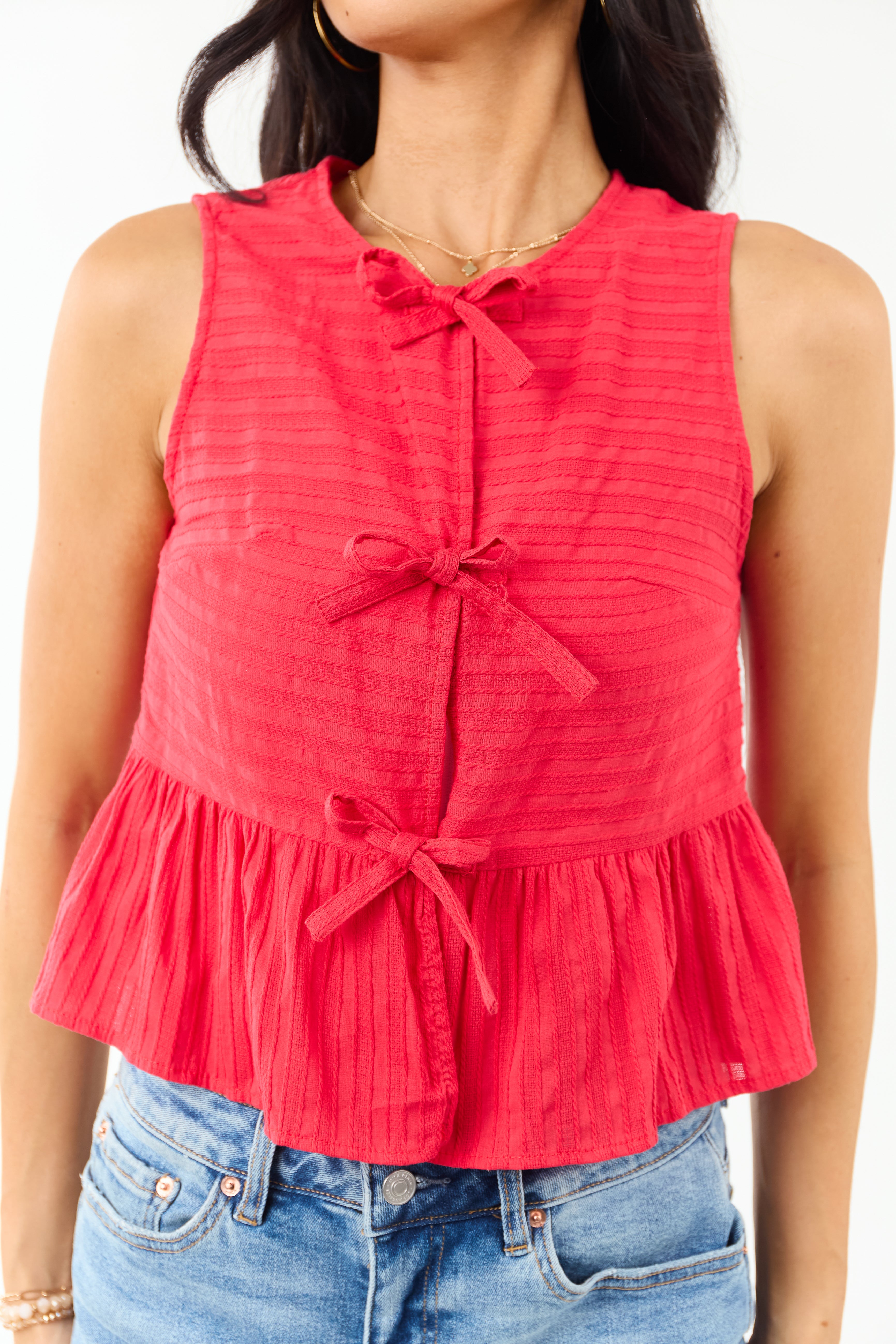 Crimson Textured Cotton Open Front Tank Top | Lime Lush Boutique