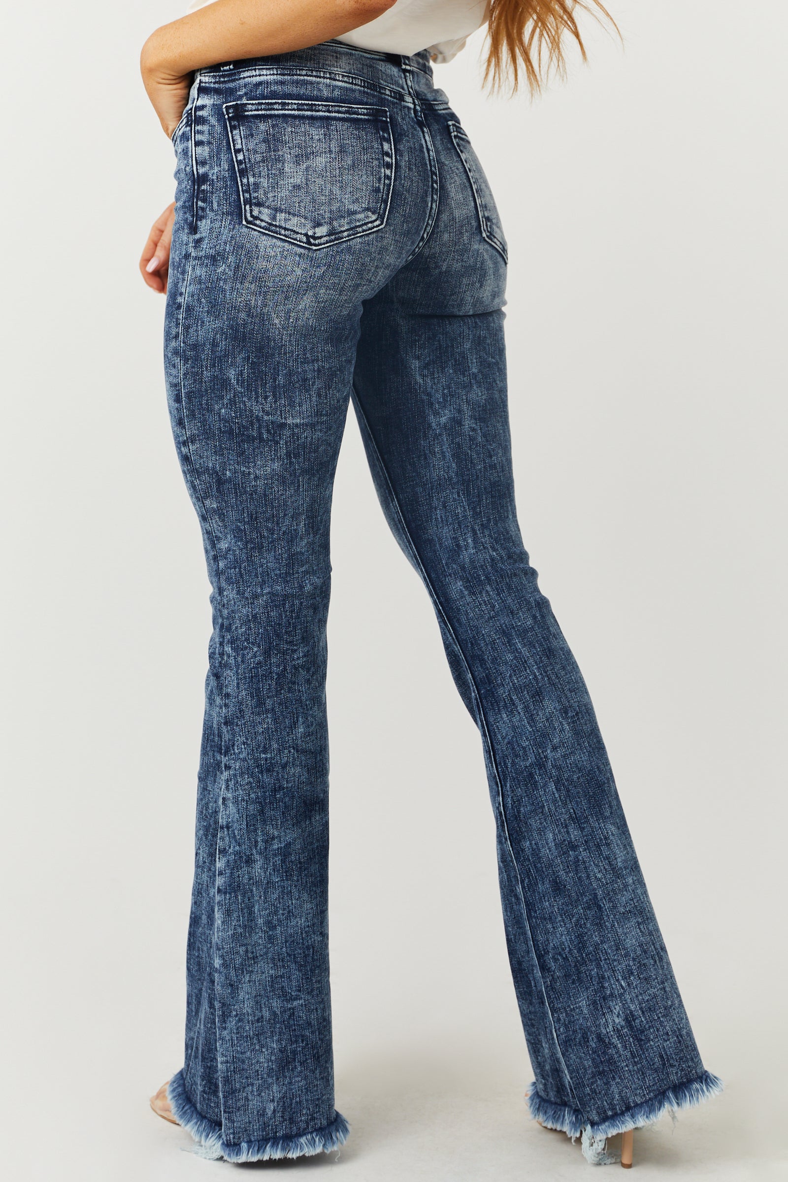 Vervet Dark Acid Wash Mid Rise Flare Jeans