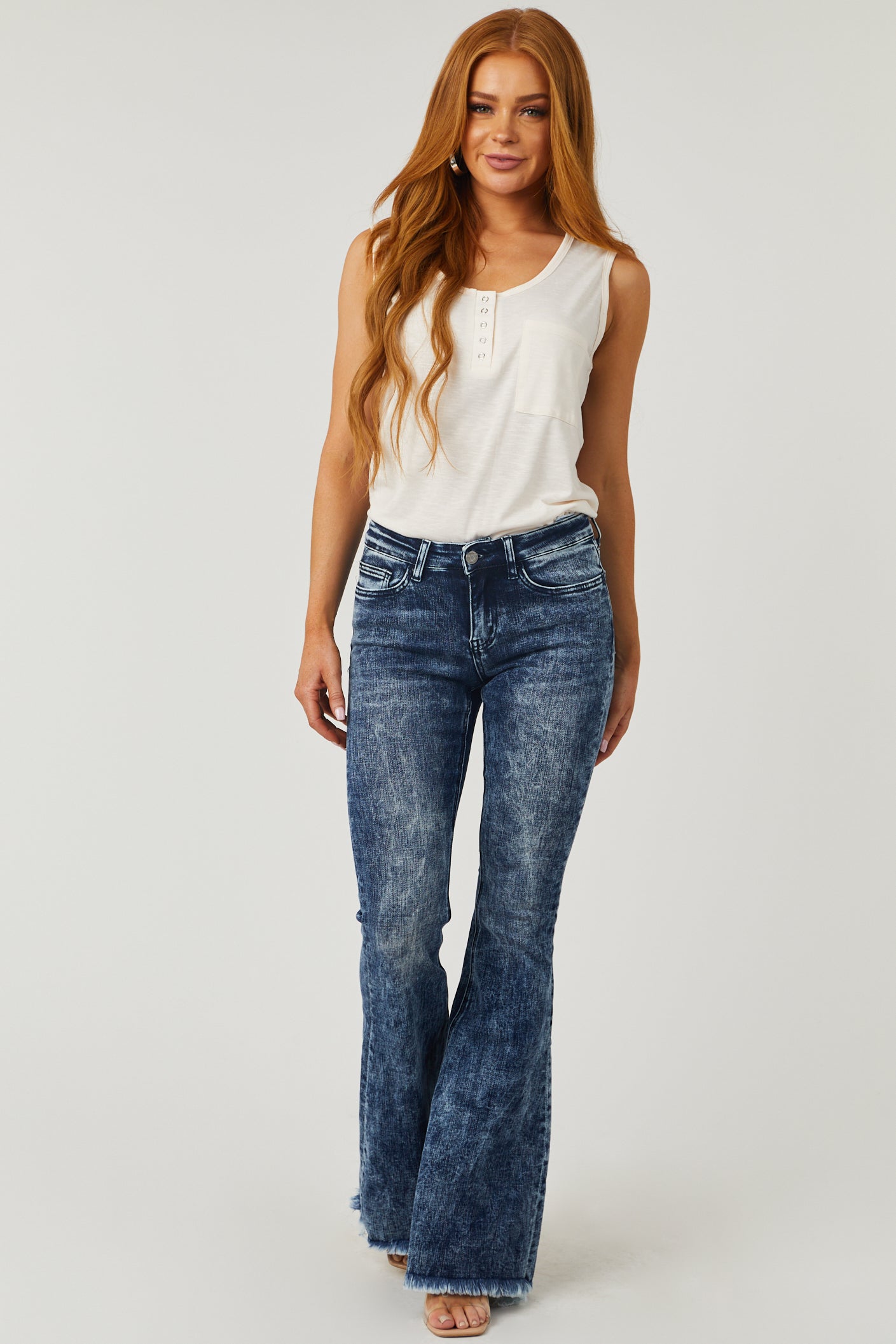 Vervet Dark Acid Wash Mid Rise Flare Jeans