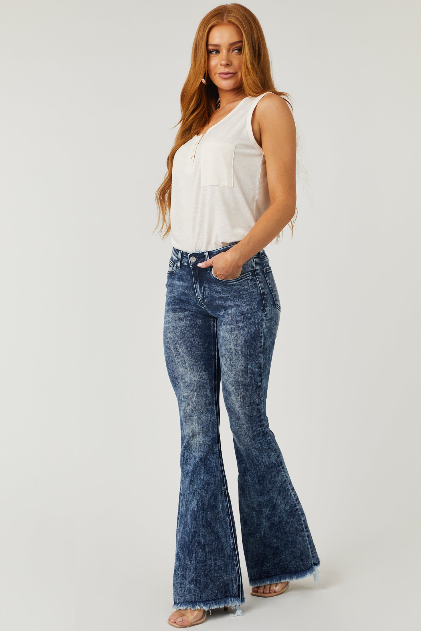 Vervet Dark Acid Wash Mid Rise Flare Jeans