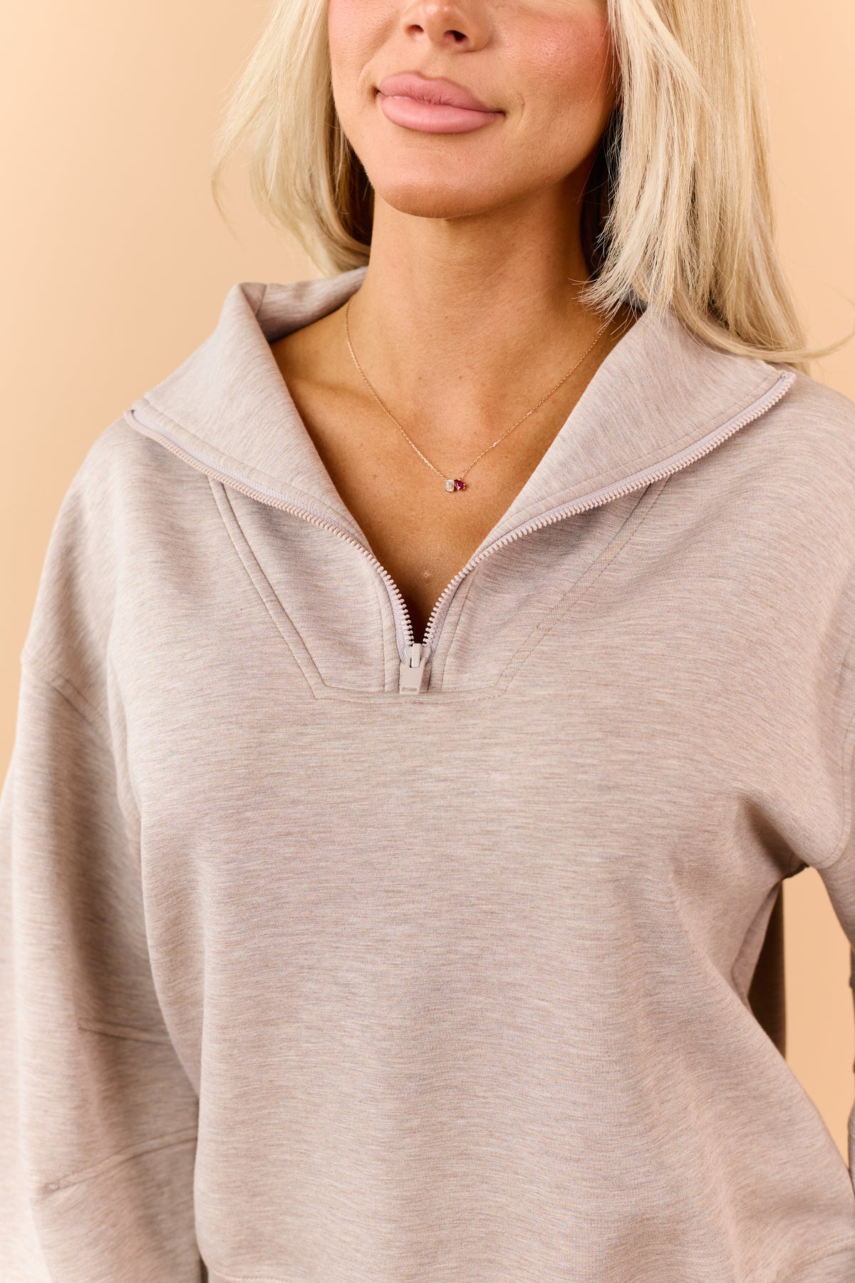 Dark Latte Quarter Zip Modal Scuba Knit Sweatshirt