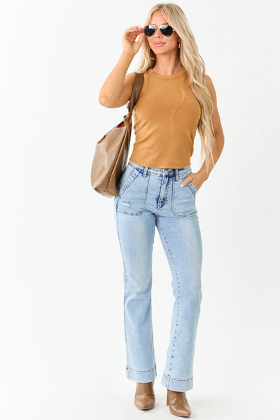 Dark Mango Distressed Trim Knit Tank Top