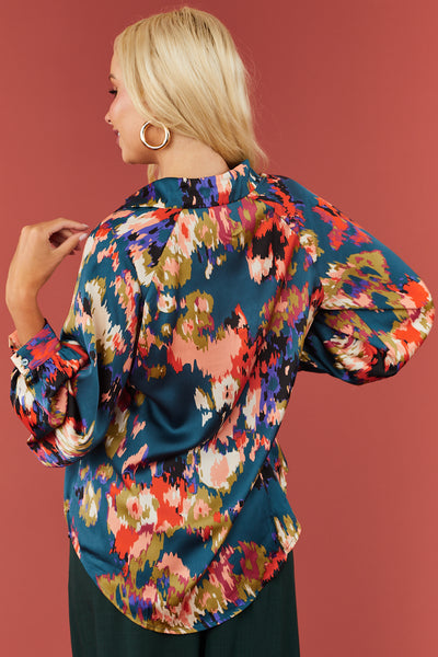Dark Pine Abstract Print Collared Top