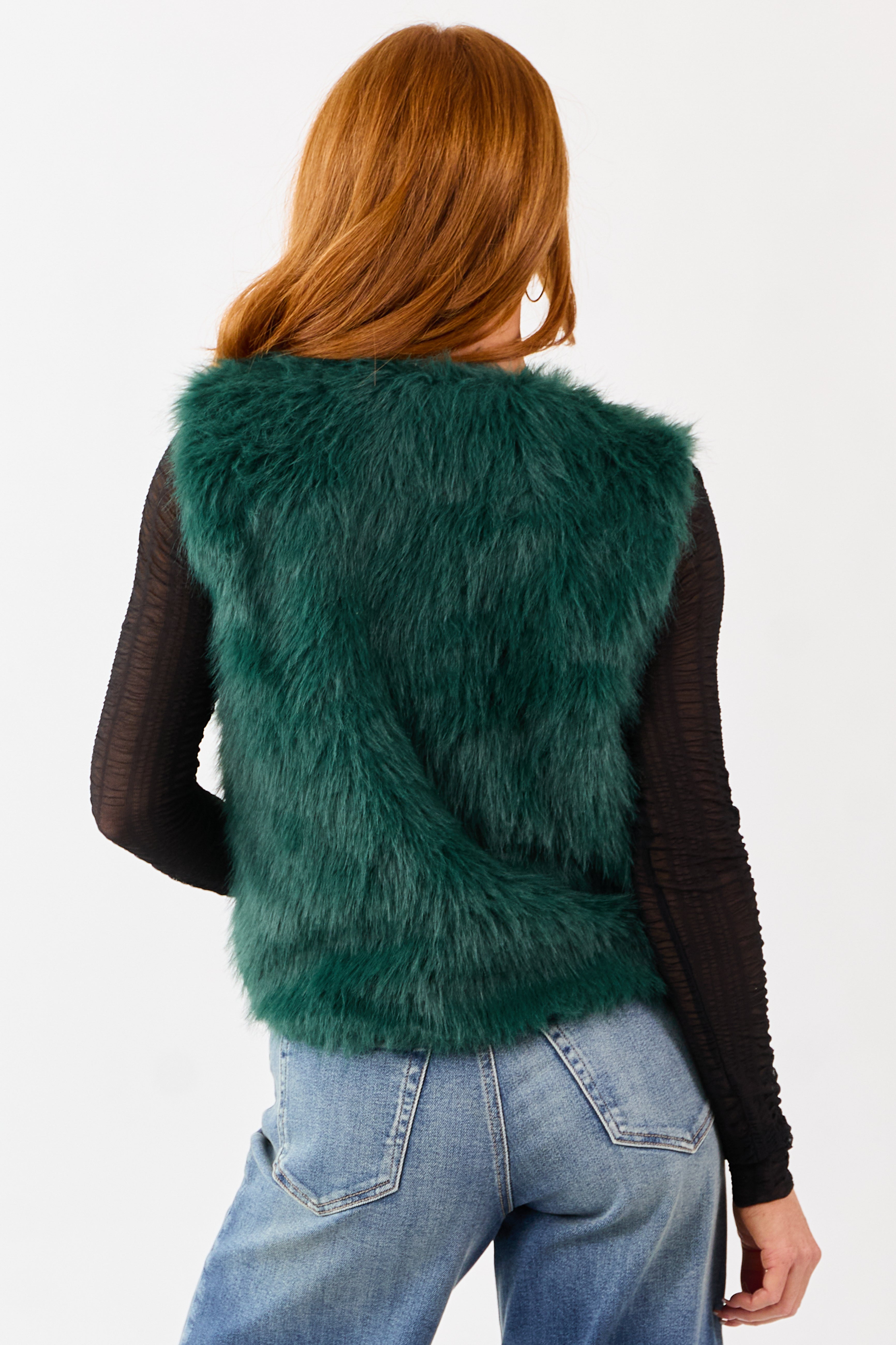 Dark Pine Faux Fur Hook and Eye Closure Vest | Lime Lush Boutique