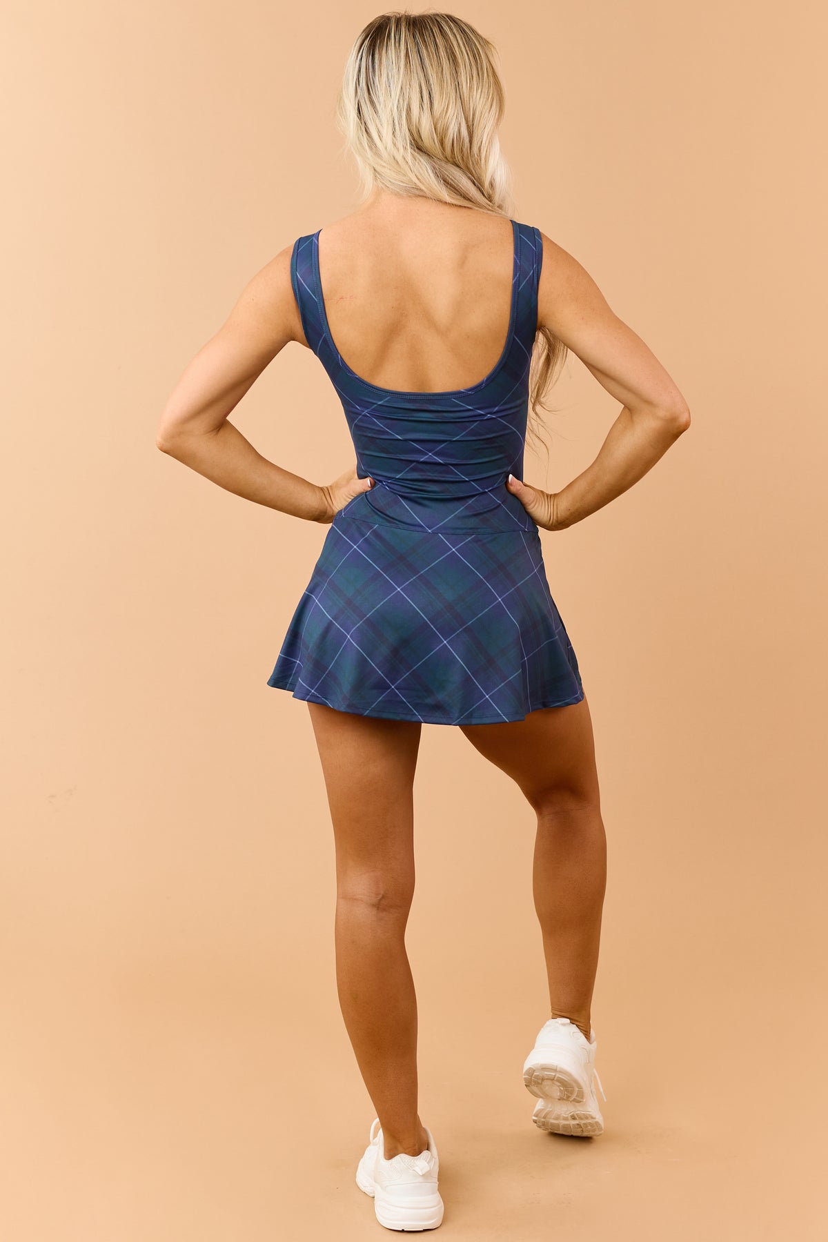 Dark Pine Green Plaid Sleeveless Dress Romper