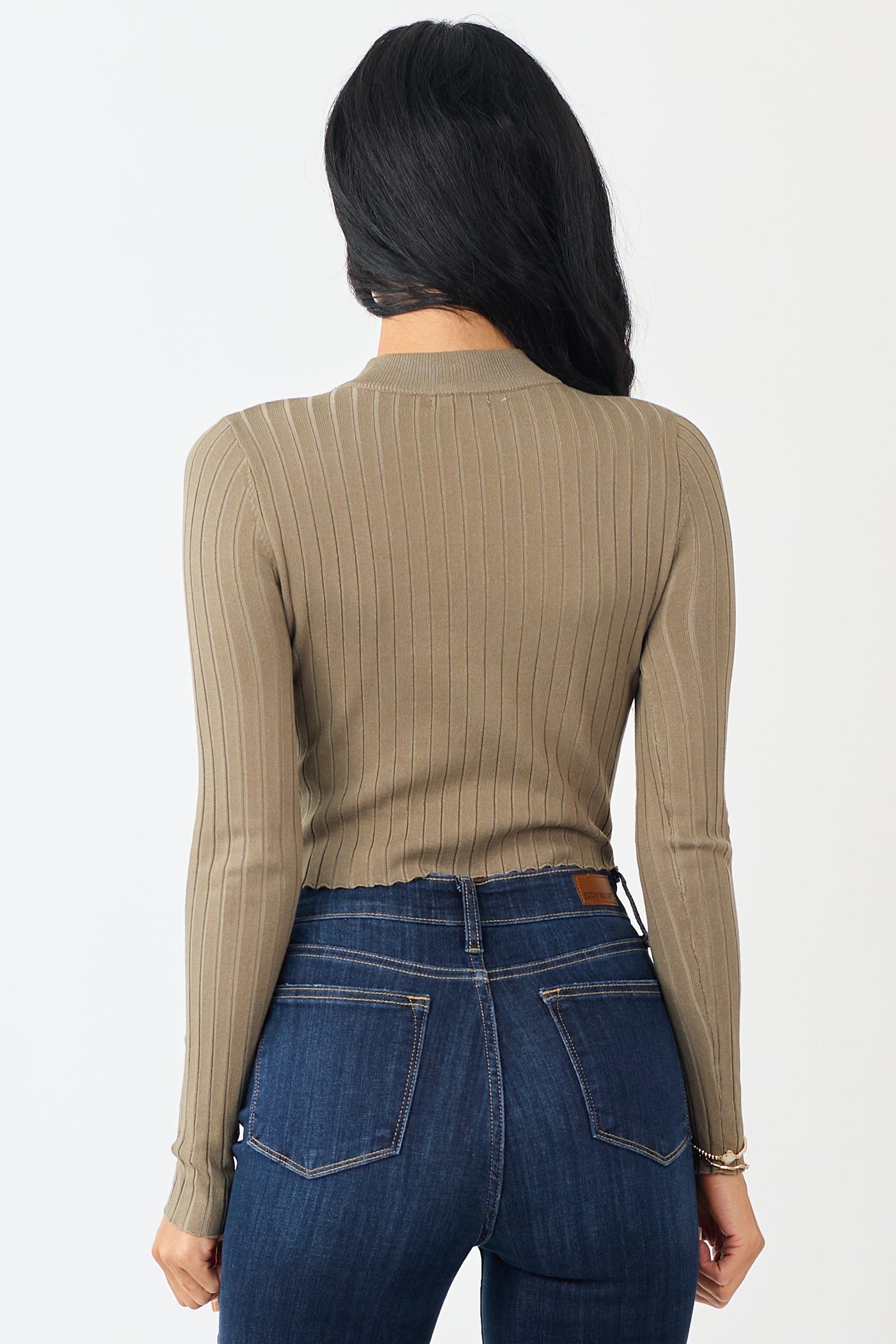 Dark Sage High Neck Long Sleeve Cropped Top