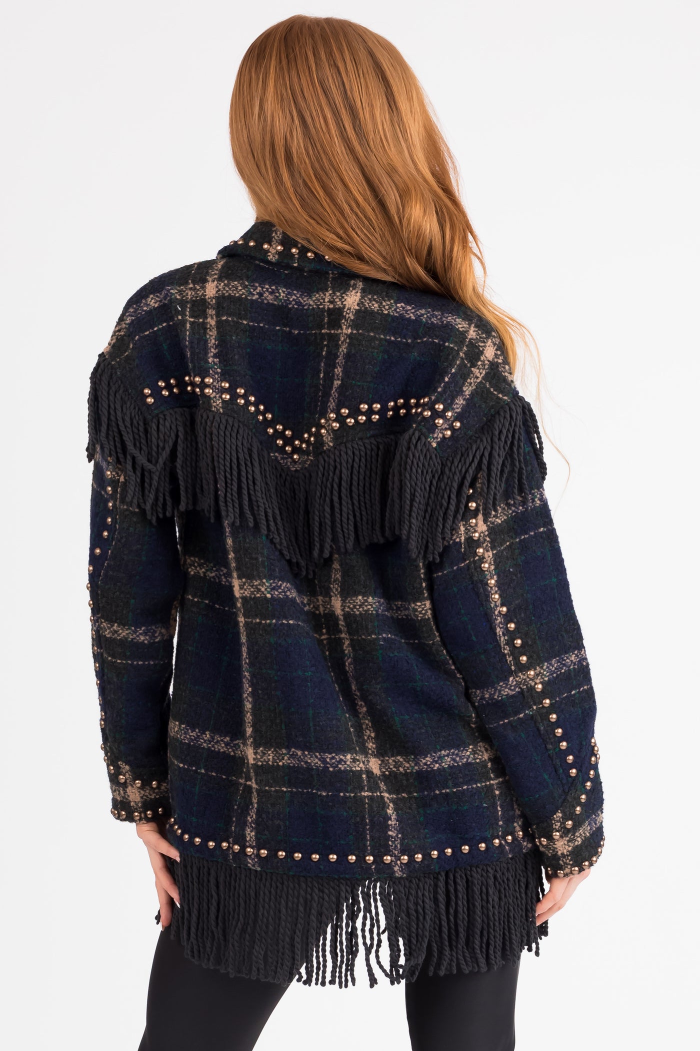 Dark Spruce Plaid Jacket with Fringe