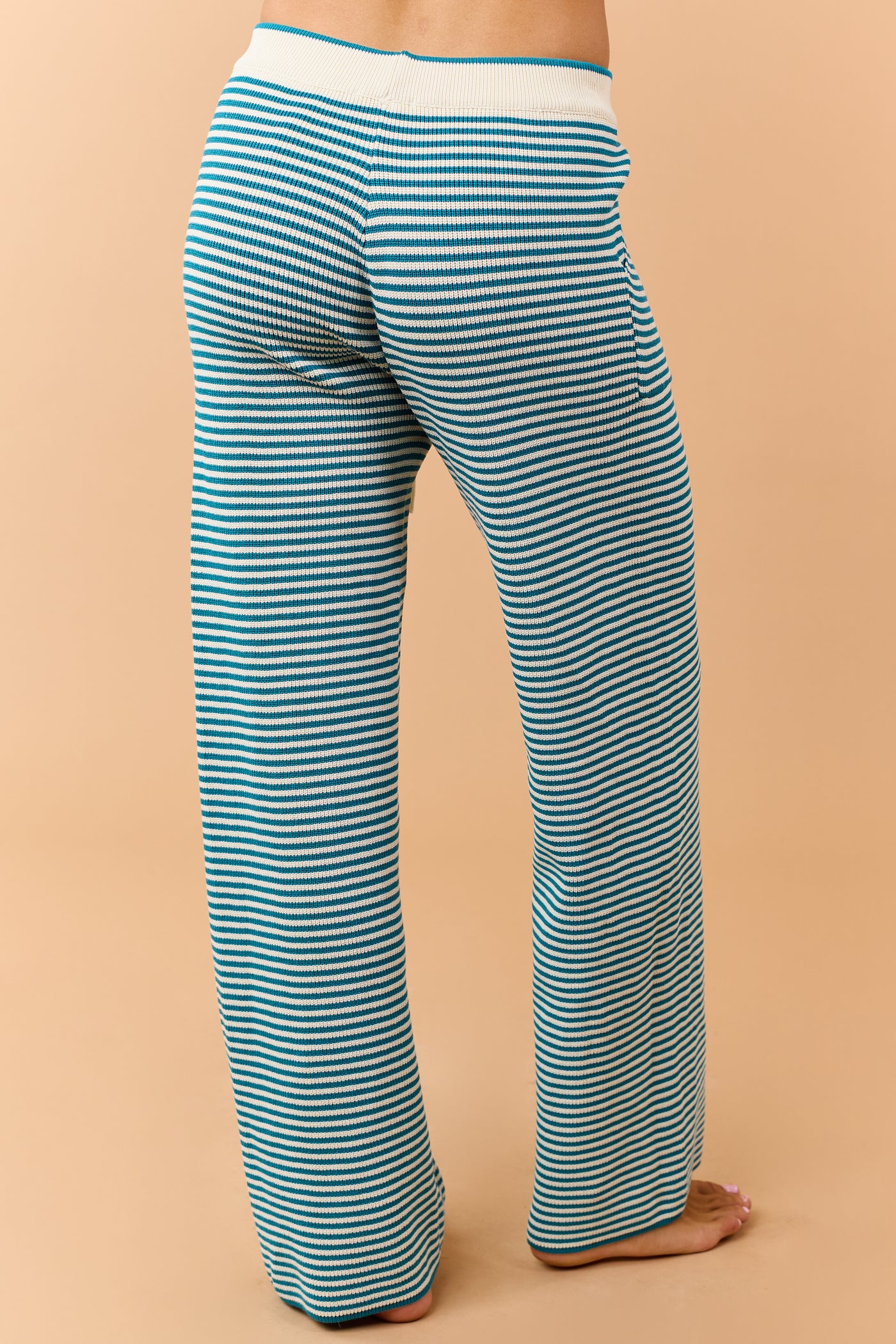Dark Teal Striped Knit Tank and Wide Leg Pants Set