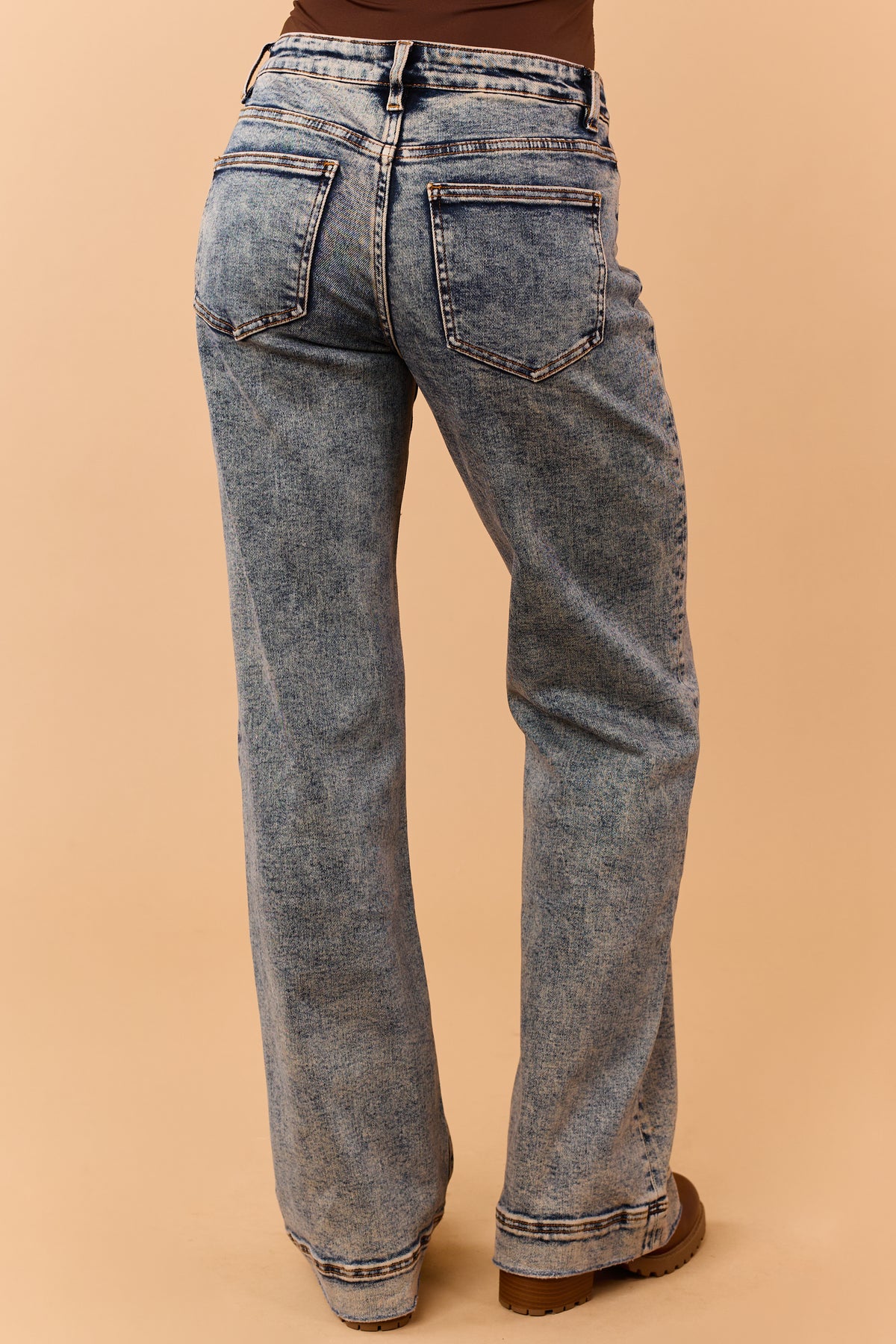 Dark Tinted Mineral Wash High Rise Wide Flare Jeans