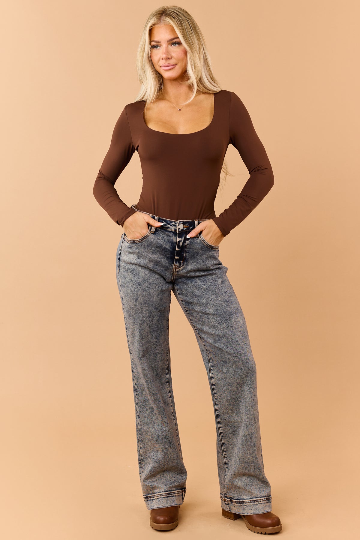 Dark Tinted Mineral Wash High Rise Wide Flare Jeans