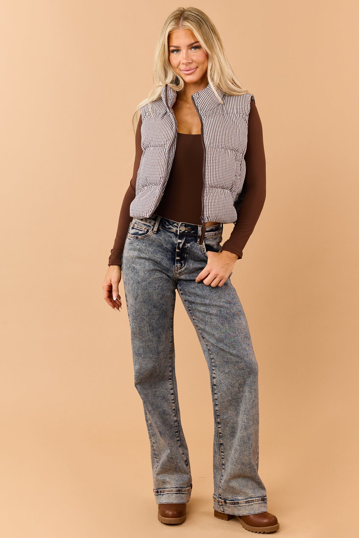 Dark Tinted Mineral Wash High Rise Wide Flare Jeans