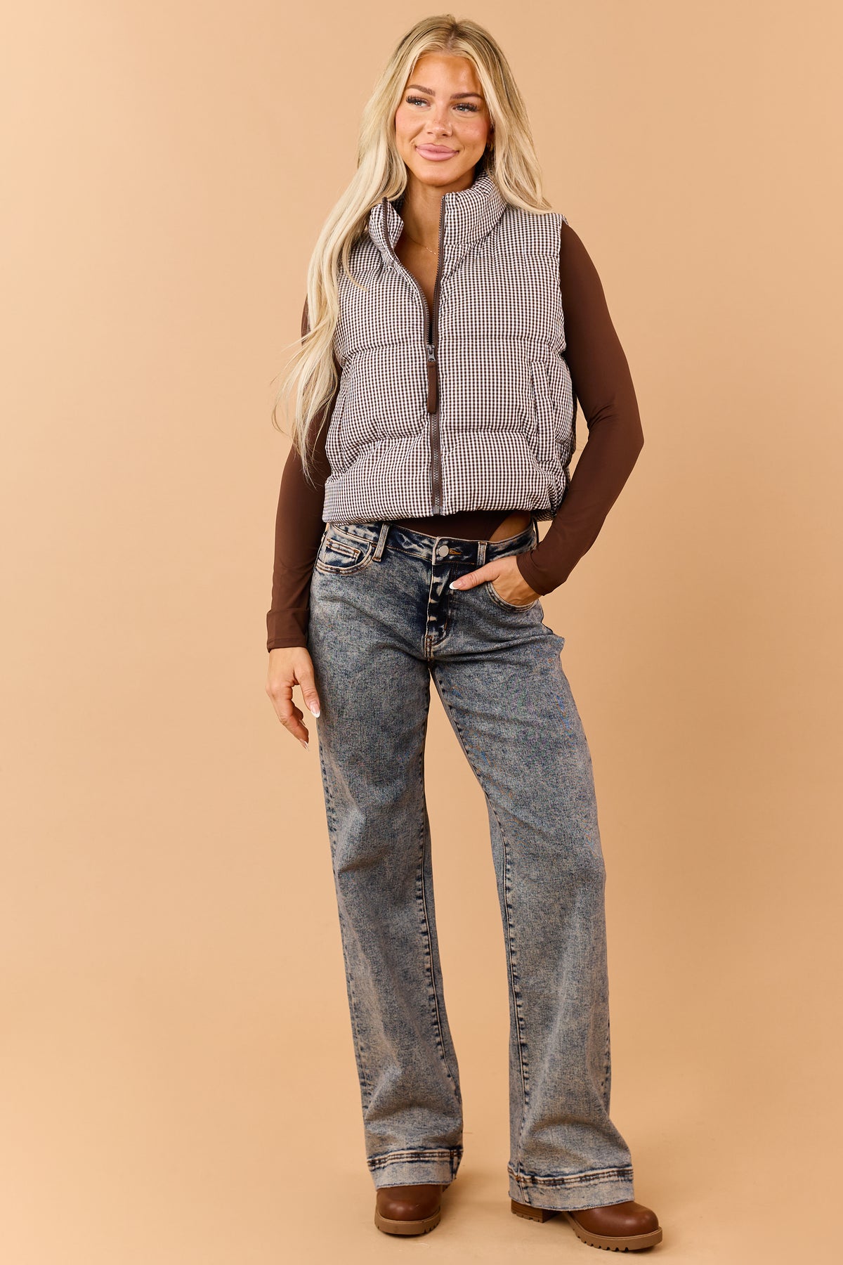 Dark Tinted Mineral Wash High Rise Wide Flare Jeans