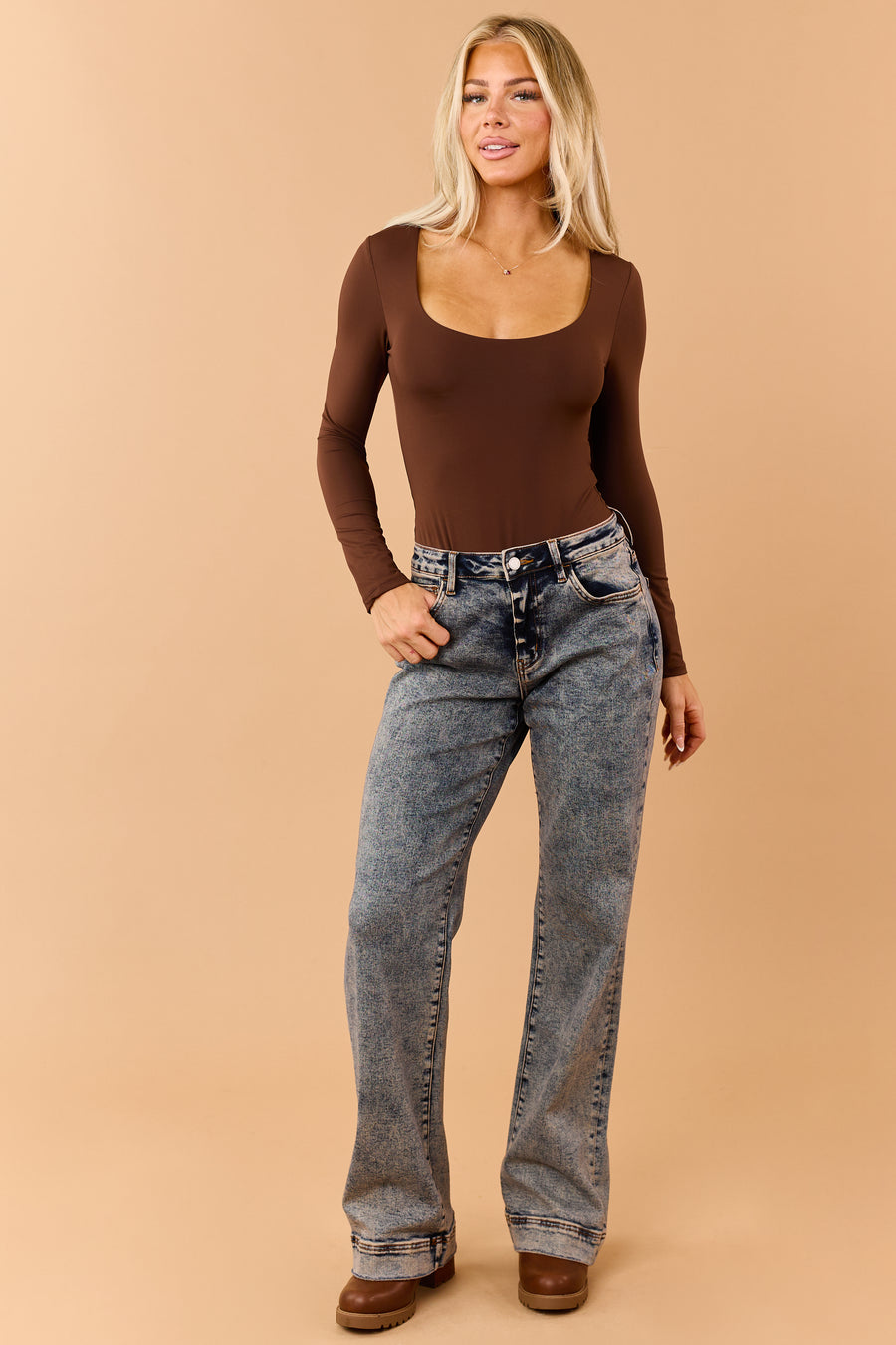 Dark Tinted Mineral Wash High Rise Wide Flare Jeans