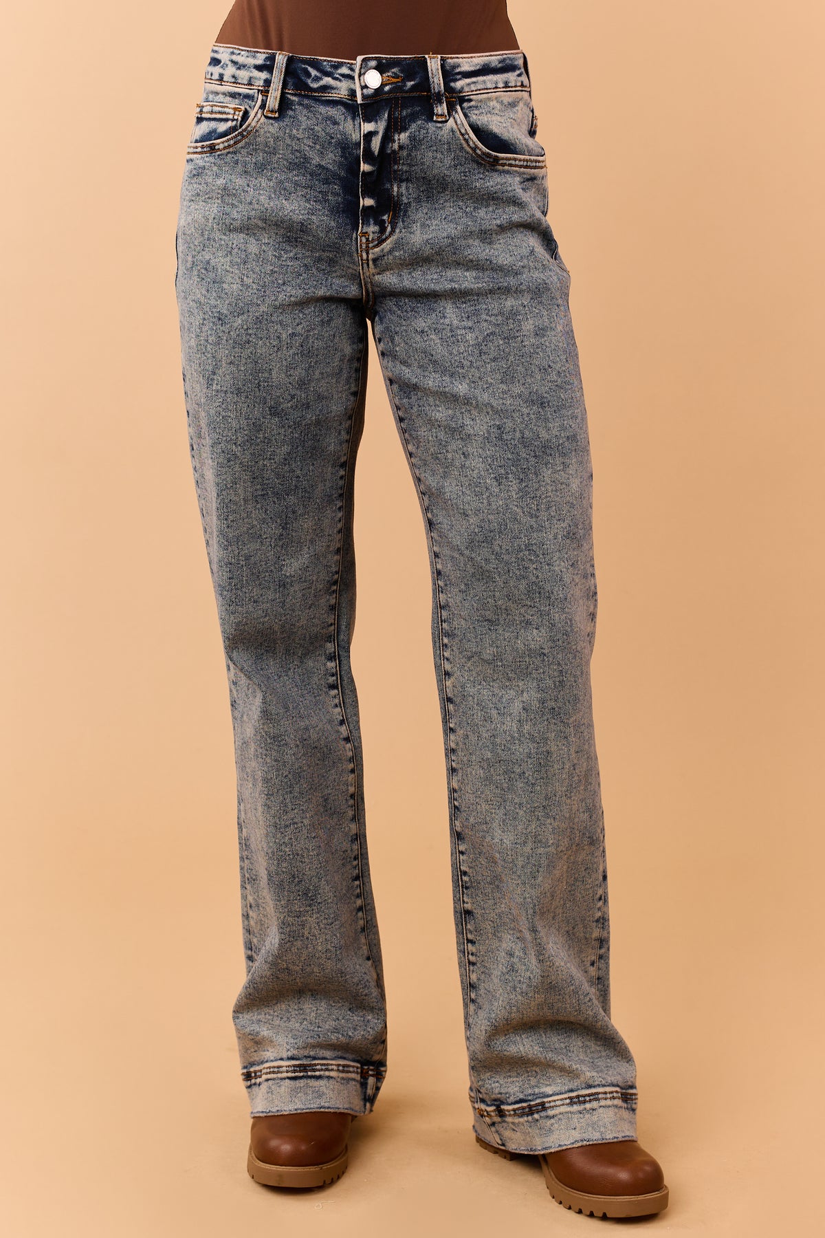Dark Tinted Mineral Wash High Rise Wide Flare Jeans