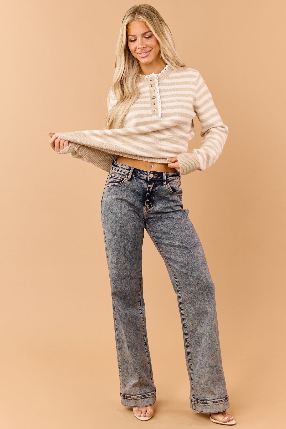 Dark Tinted Mineral Wash High Rise Wide Flare Jeans