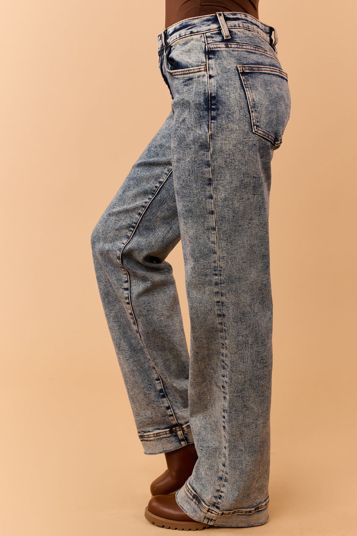 Dark Tinted Mineral Wash High Rise Wide Flare Jeans