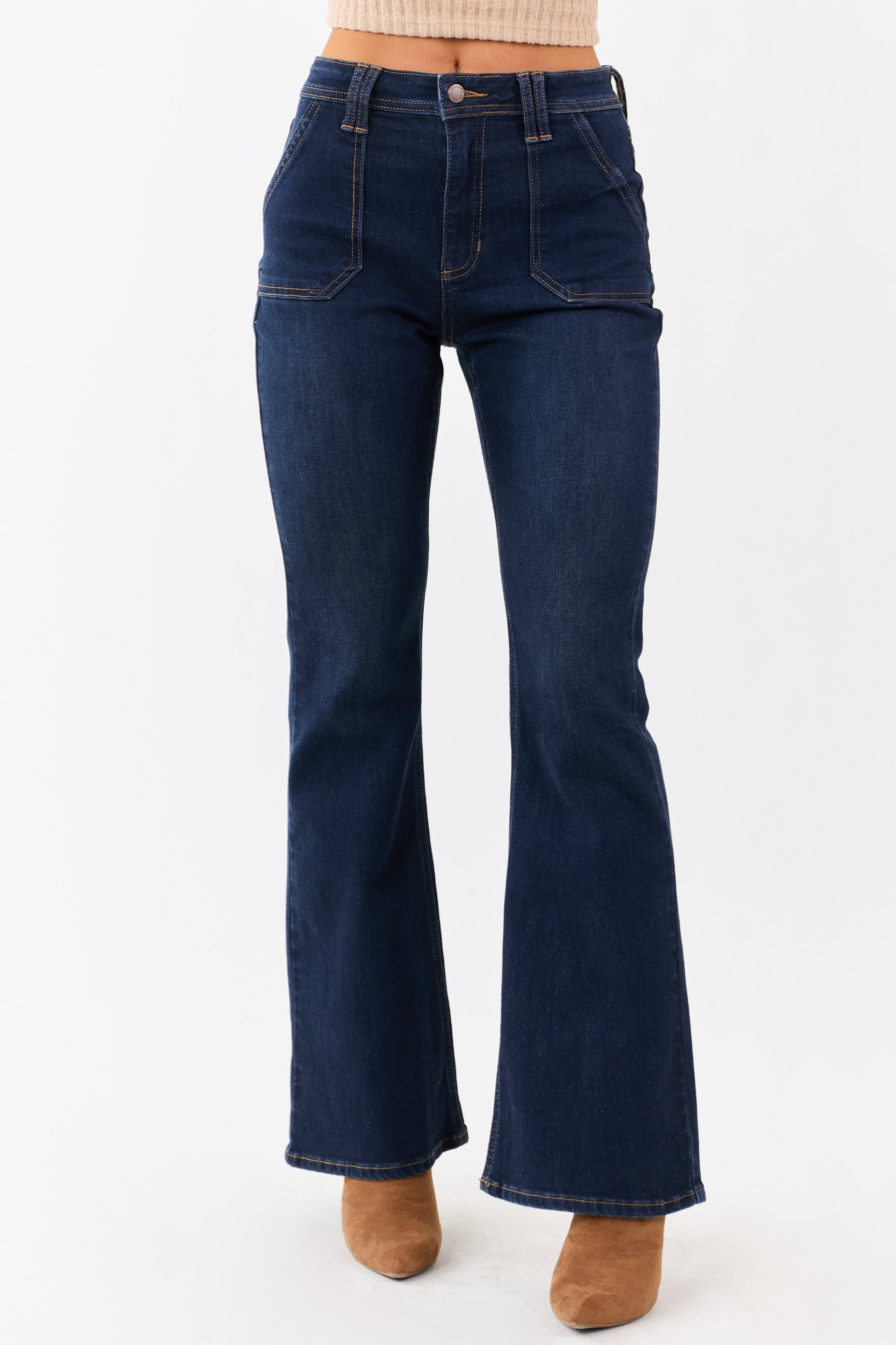 パンツ coating denim flare/bootscut denim Dark Wash Bootcut Stretchy High Rise Jeans | Lime Lush Boutique