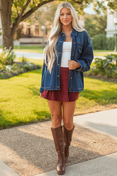 Dark Wash Button Down Relaxed Denim Jacket