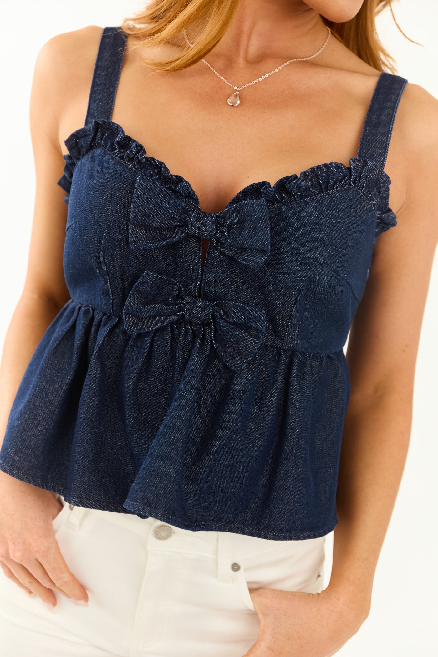 Dark Wash Chambray Denim Peplum Tank Top