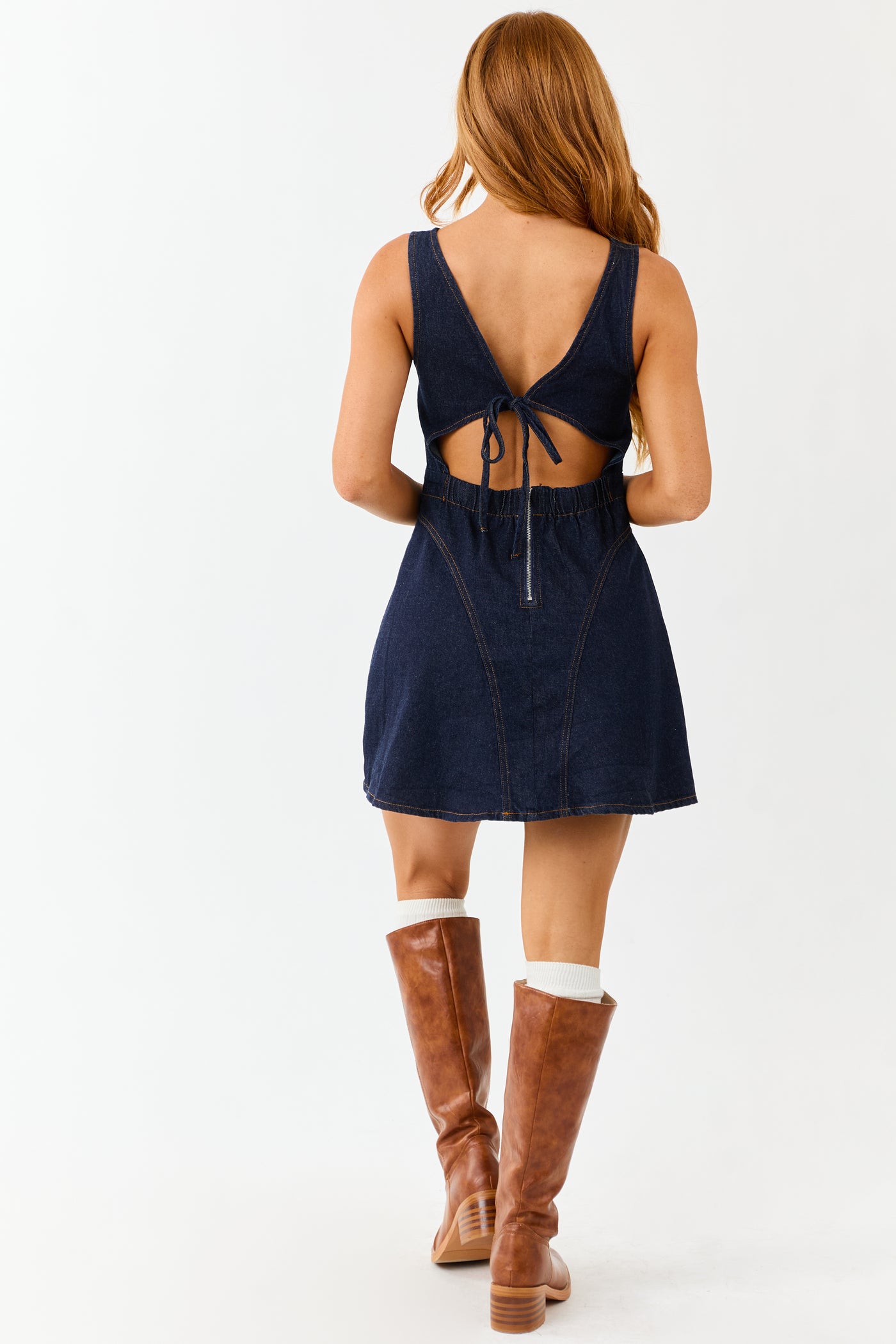 Dark Wash Denim A-Line Sleeveless Mini Dress