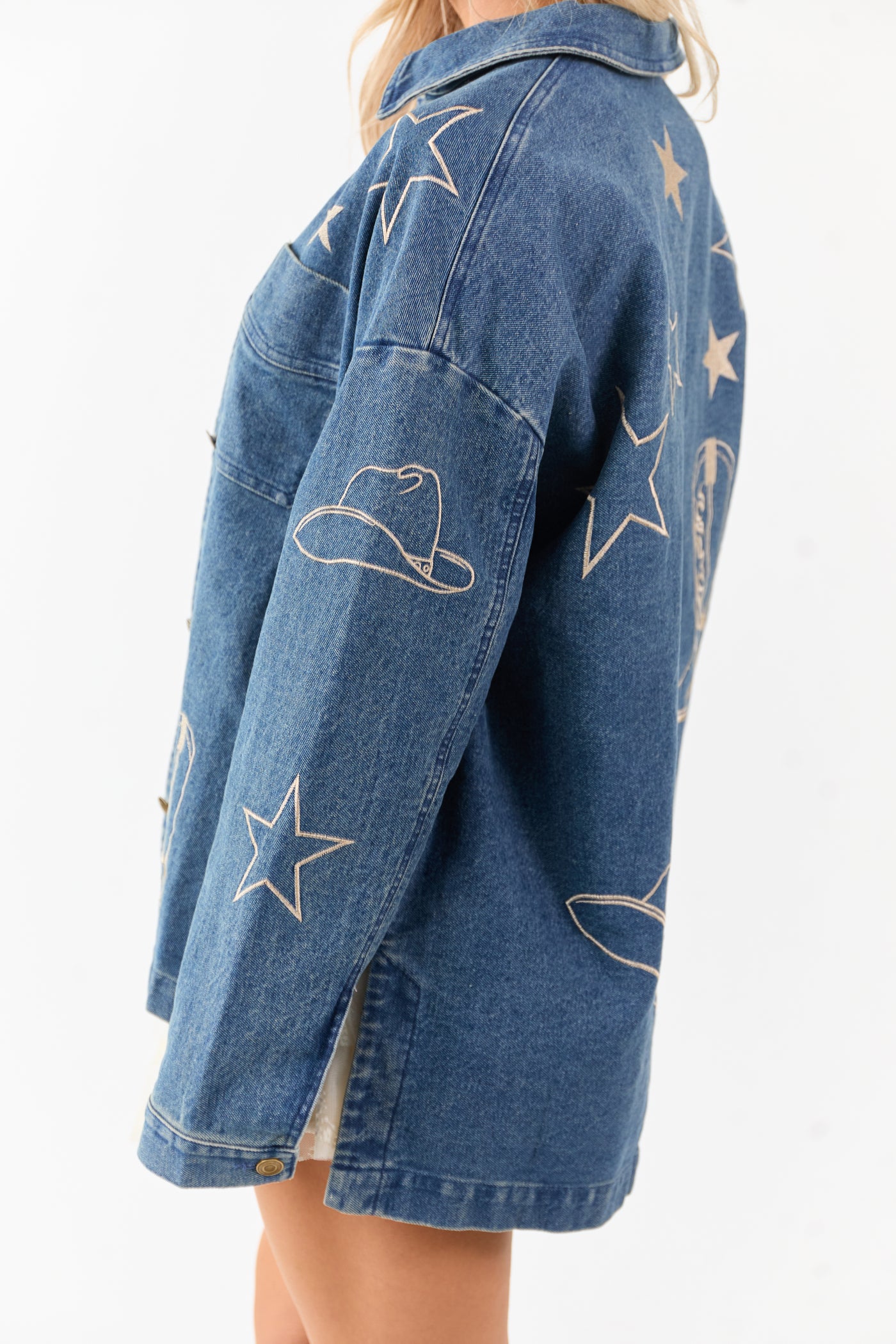 Dark Wash Denim Western Embroidered Shacket