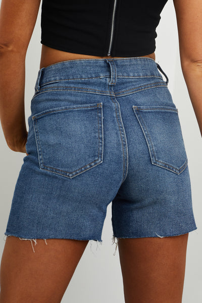Dark Wash High Rise Boyfriend Fit Denim Shorts