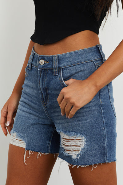 Dark Wash High Rise Boyfriend Fit Denim Shorts
