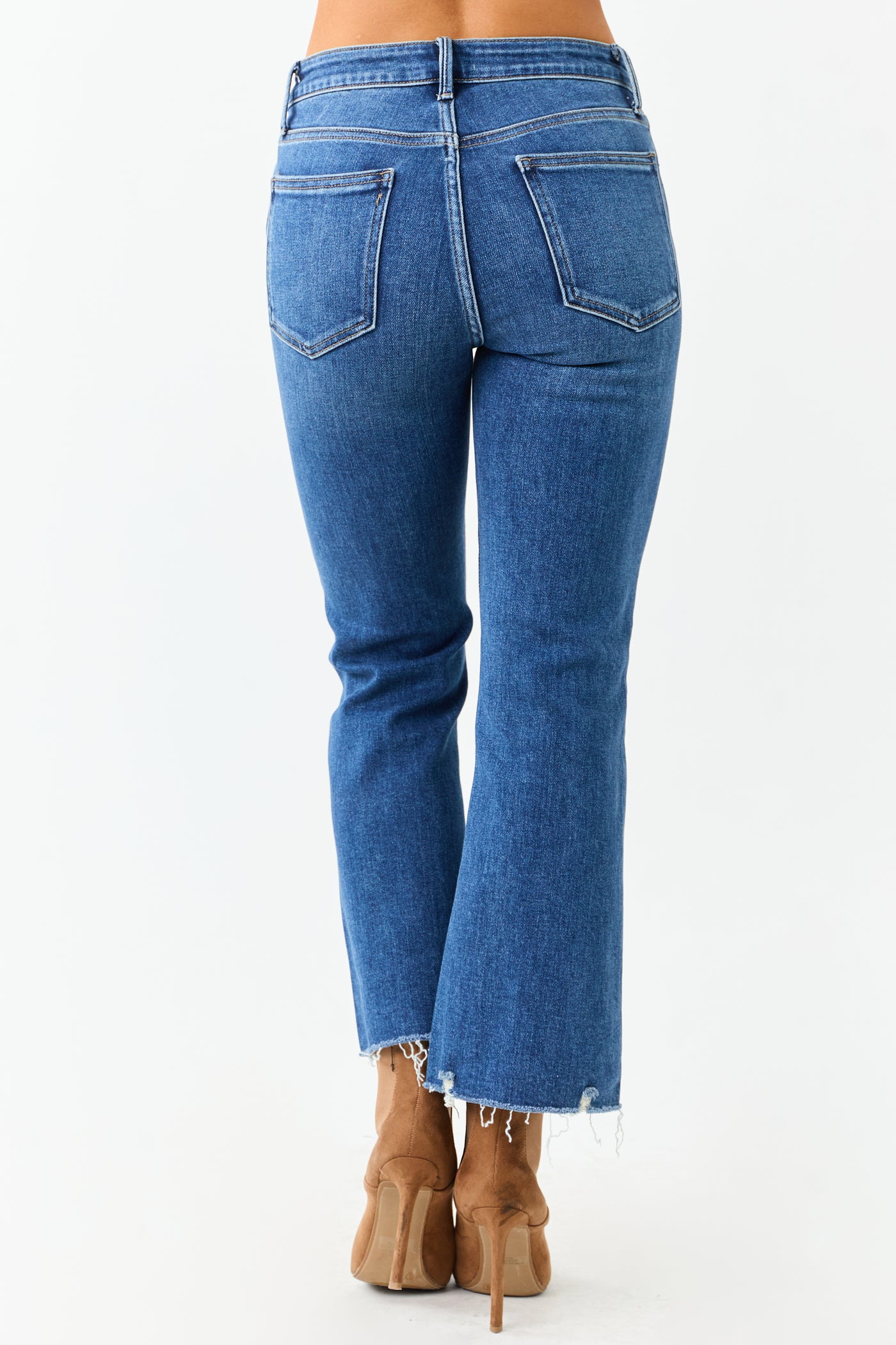 Dark Wash High Rise Cropped Flare Stretchy Jeans