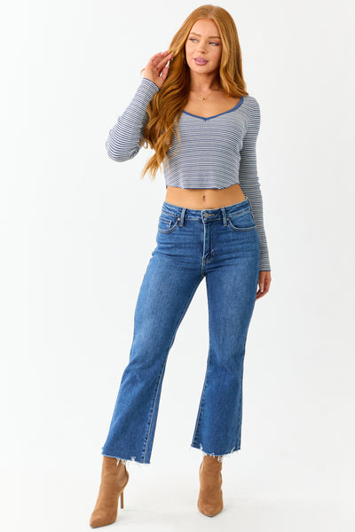 Dark Wash High Rise Cropped Flare Stretchy Jeans