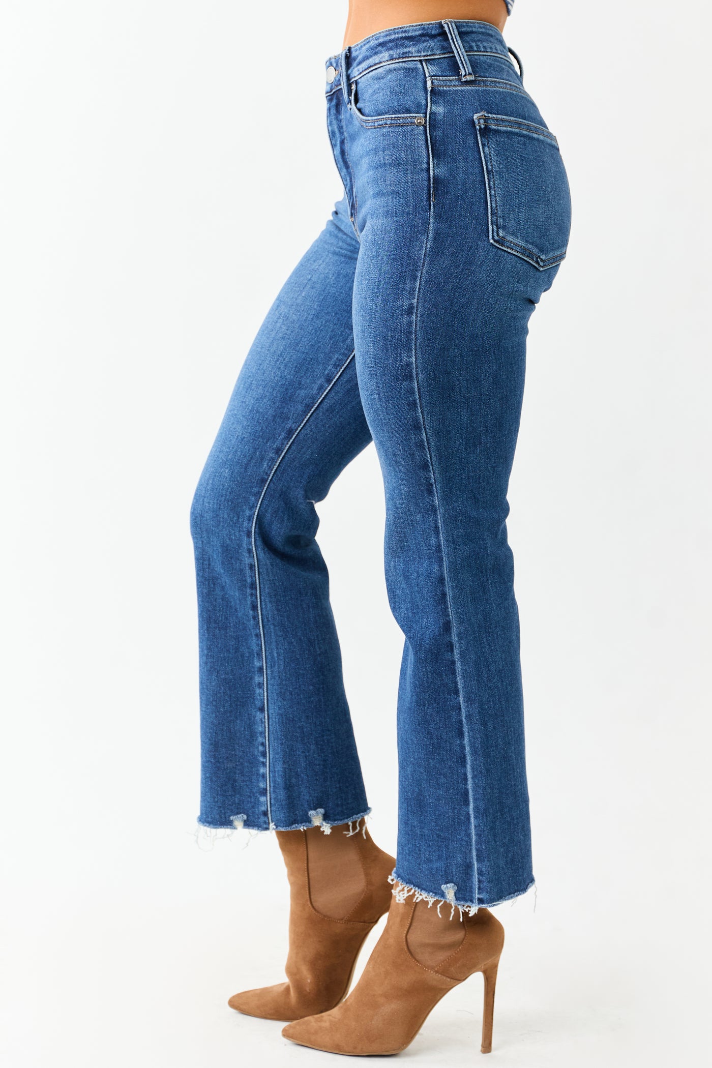 Dark Wash High Rise Cropped Flare Stretchy Jeans