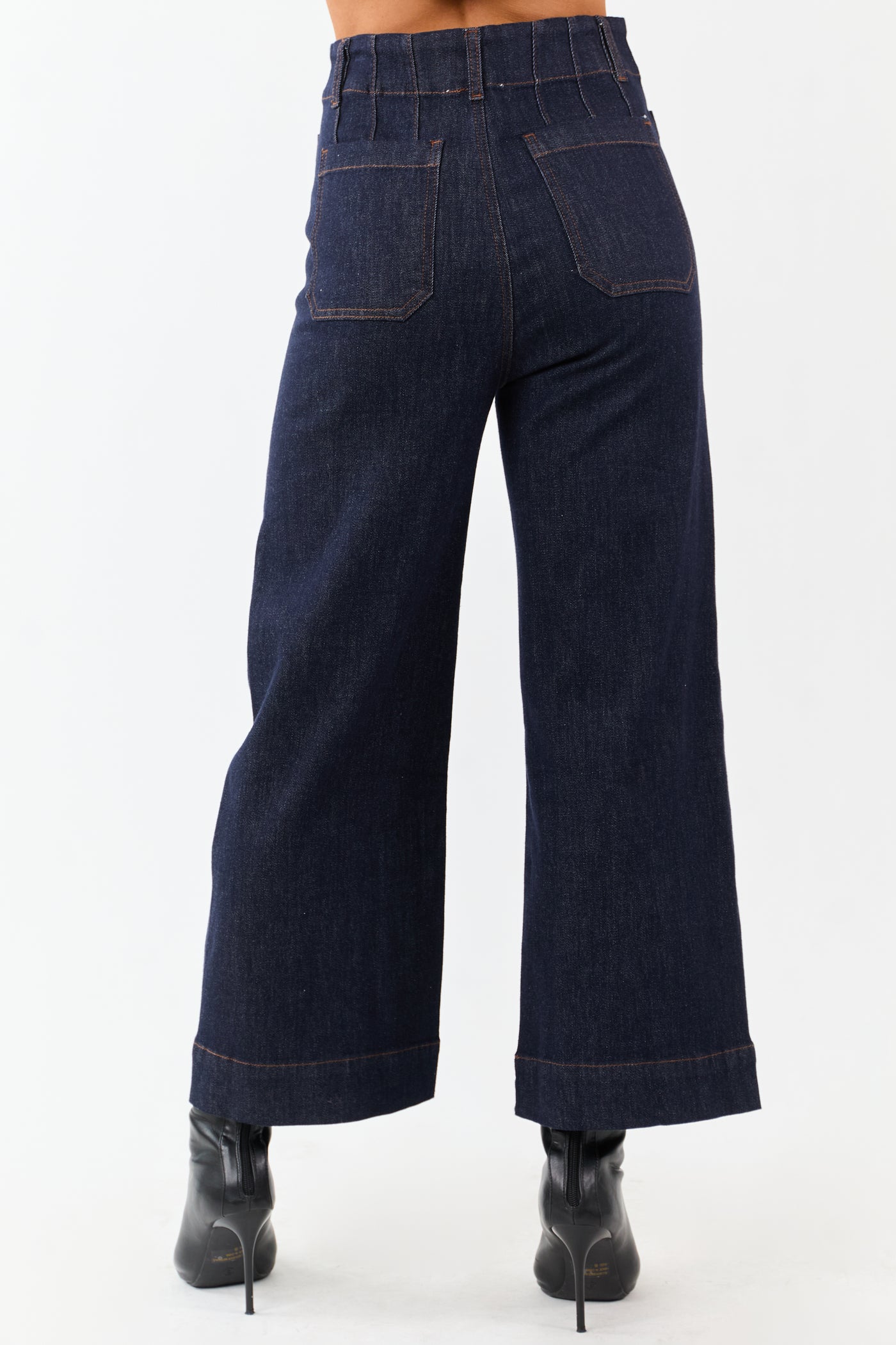Dark Wash High Rise Patch Pocket Wide Denim Pants