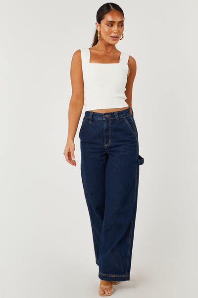Dark Wash High Rise Wide Leg Carpenter Jeans
