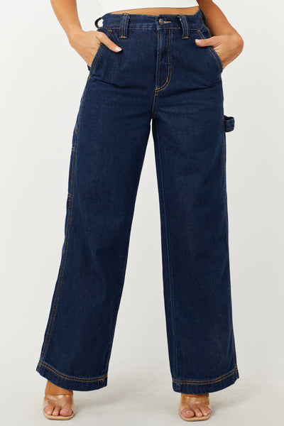 Dark Wash High Rise Wide Leg Carpenter Jeans