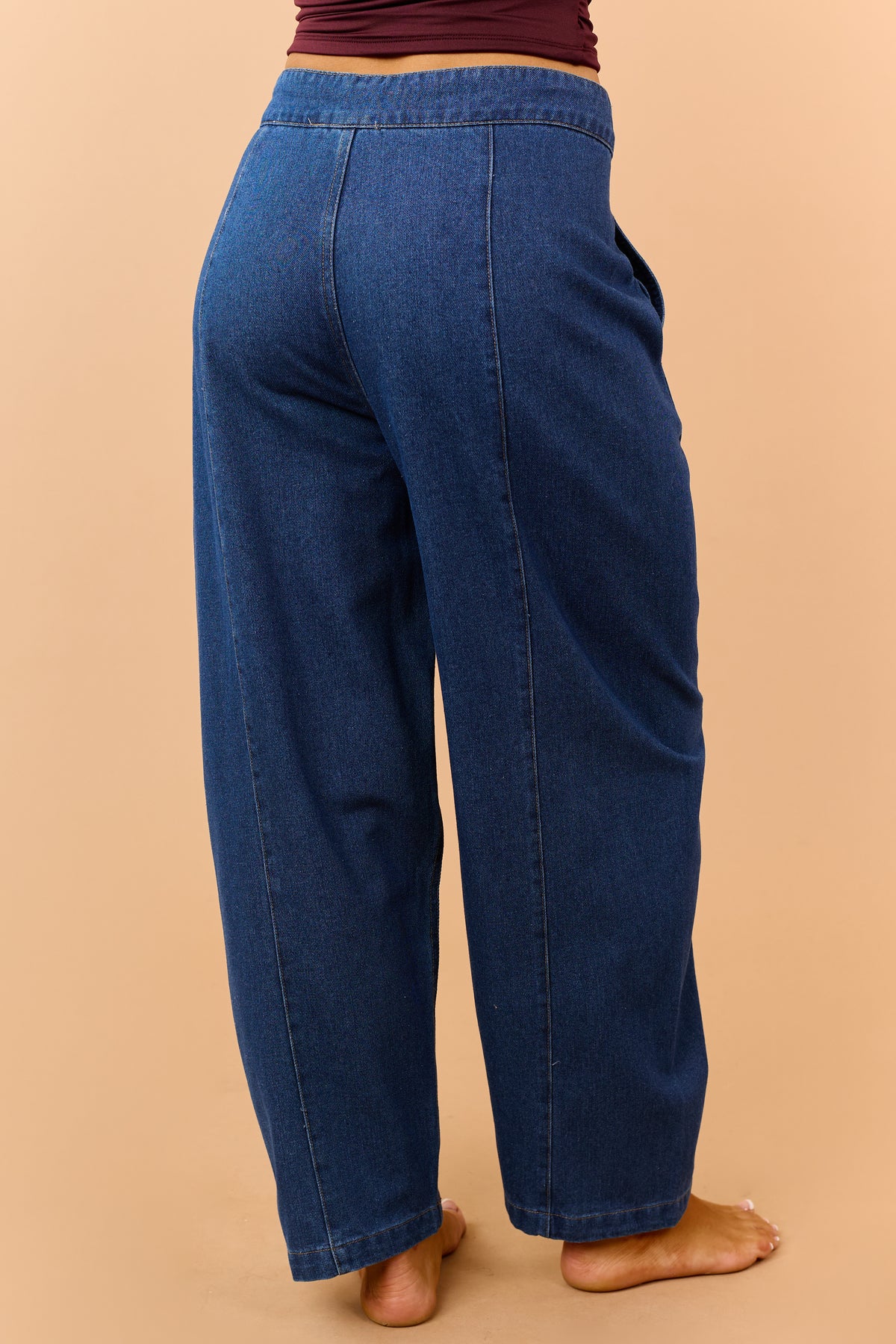 Dark Wash High Waisted Drawstring Wide Crop Pants