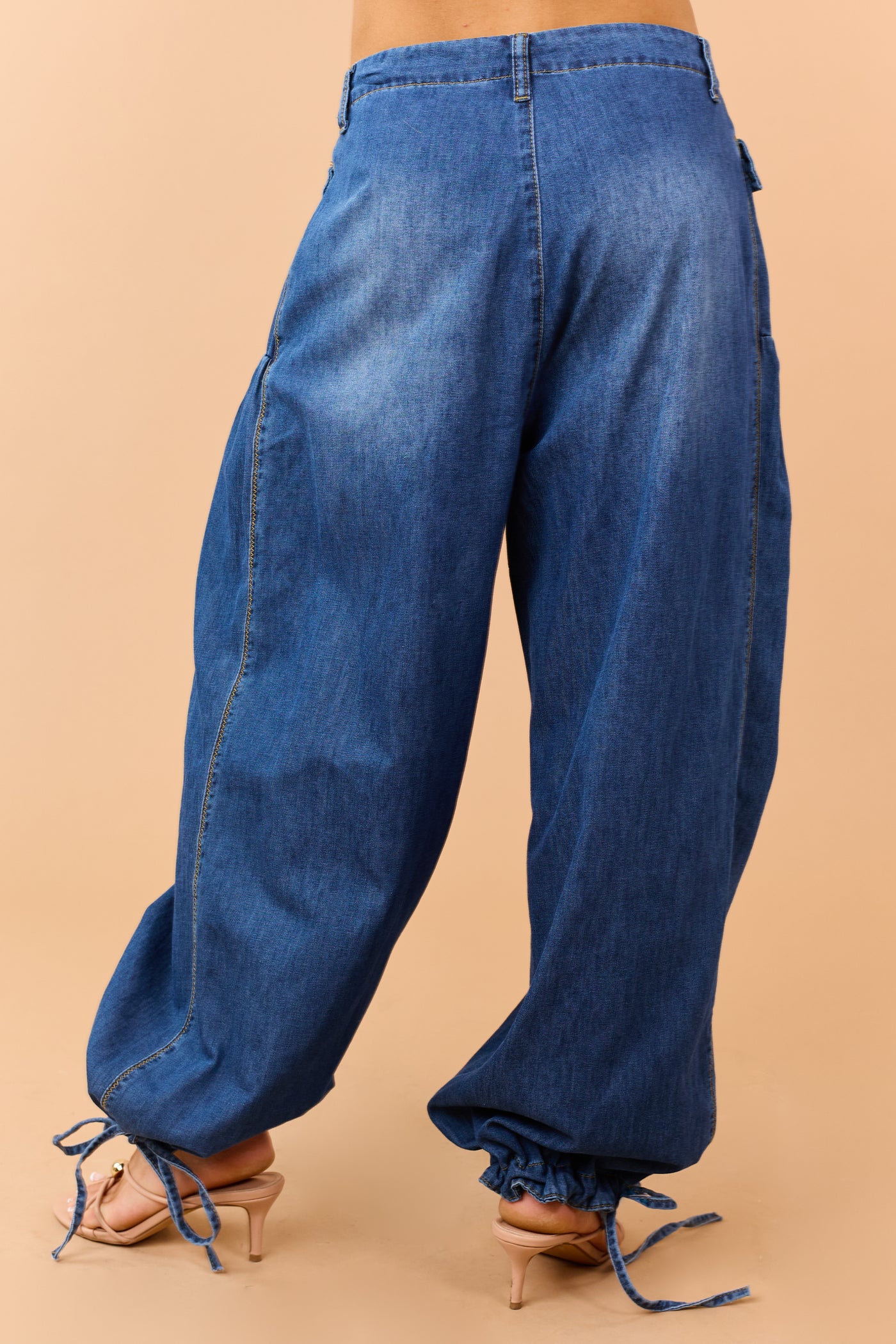 Dark Wash Lightweight Denim Tie Hem Wide Pants