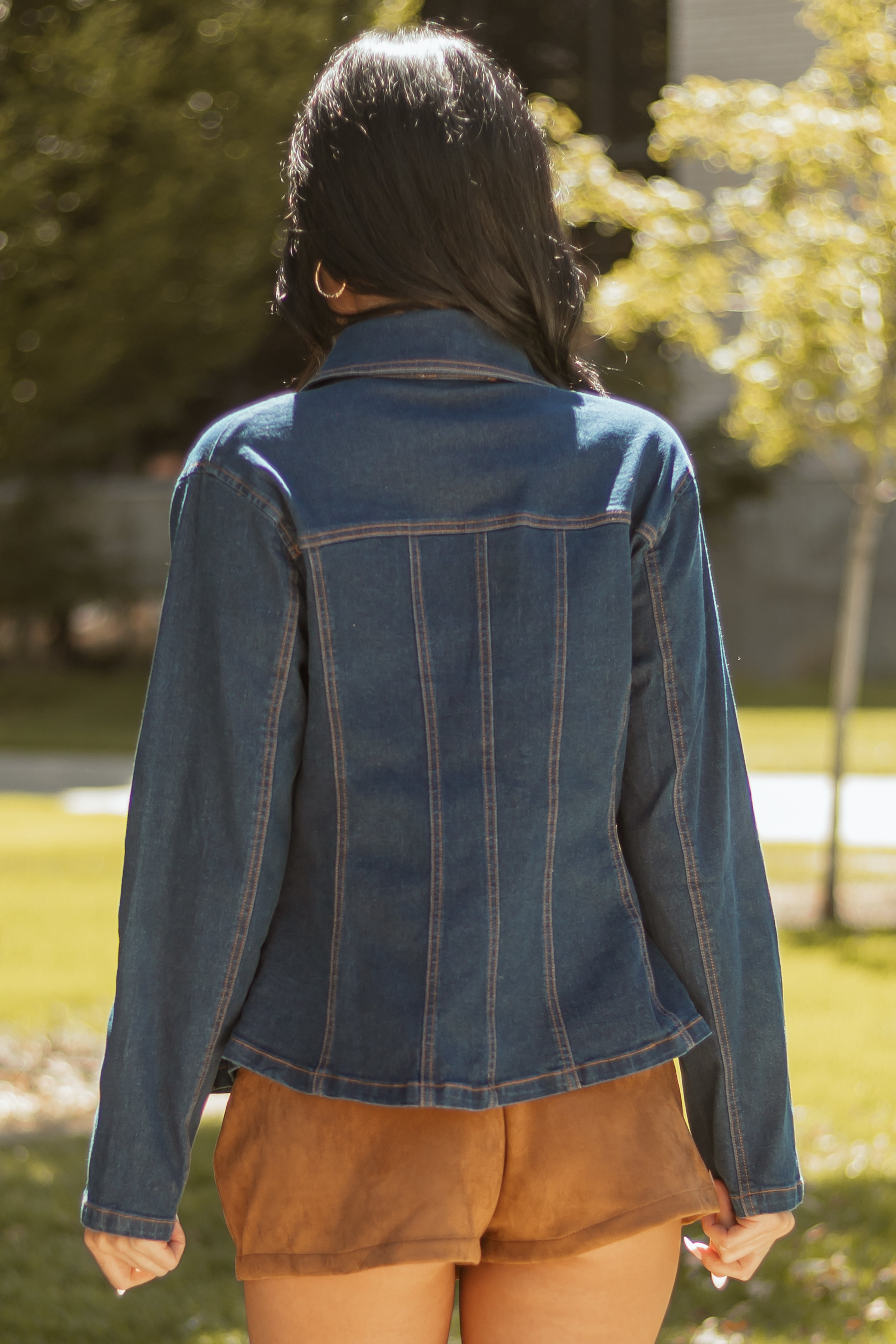 Dark Wash Long Sleeve Button Up Denim Jacket