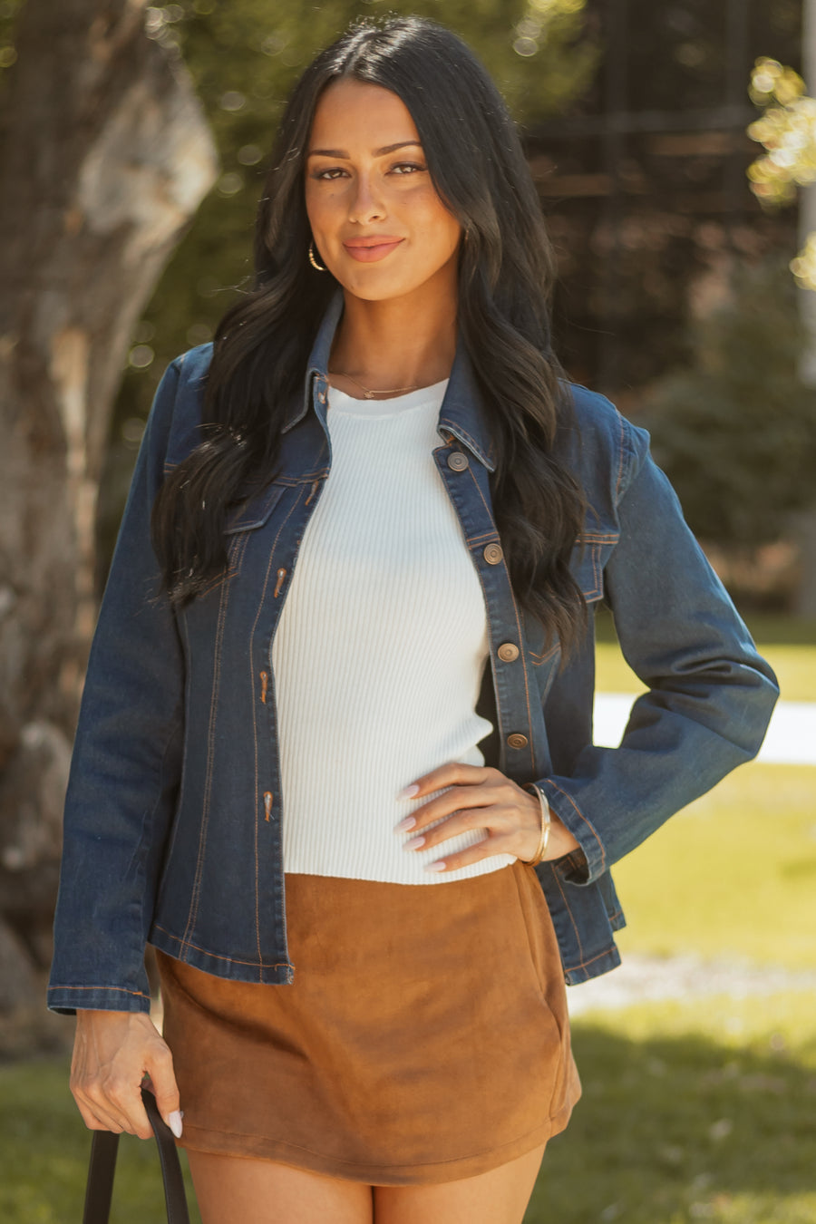 Dark Wash Long Sleeve Button Up Denim Jacket