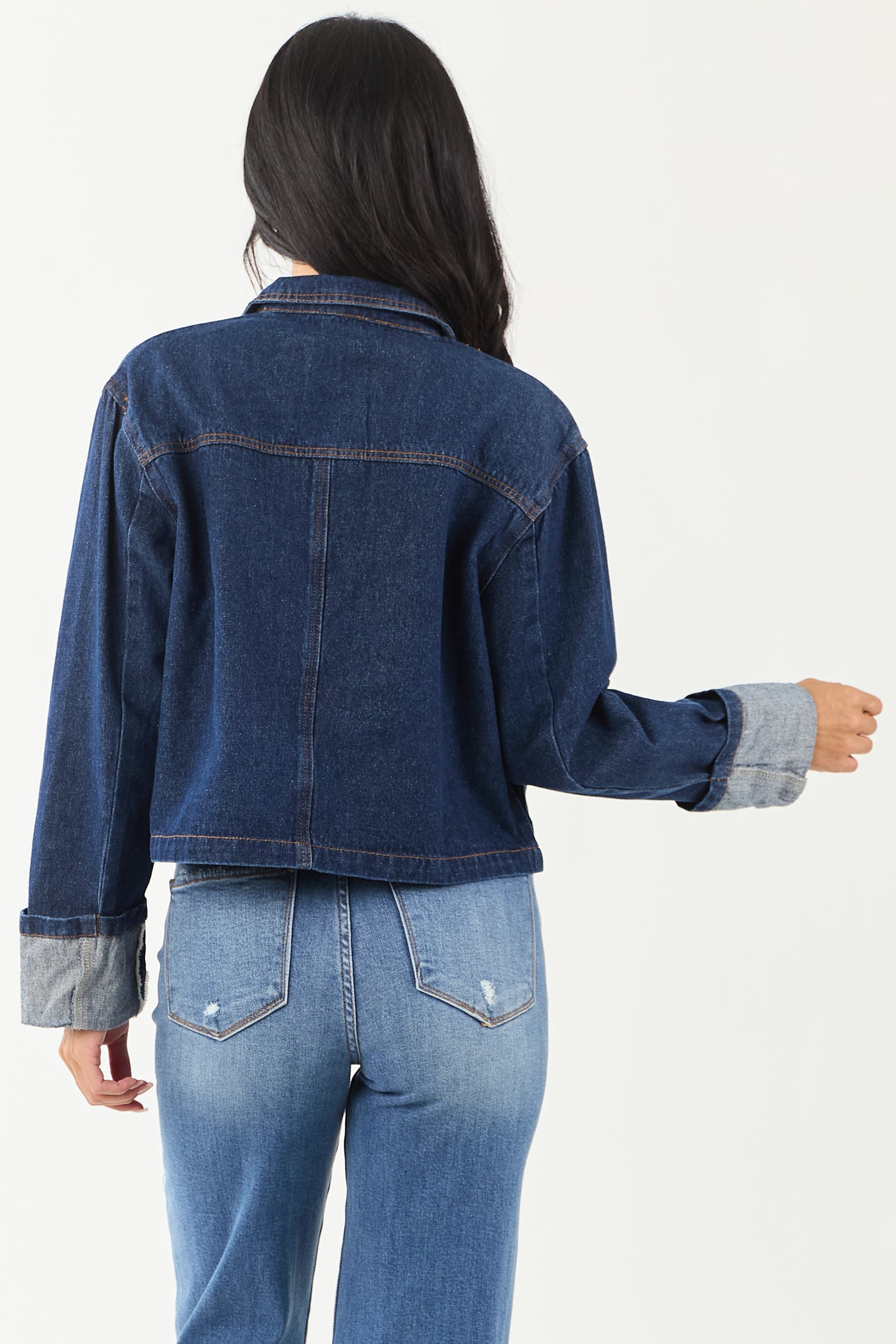 Dark Wash Slightly Cropped Denim Jacket
