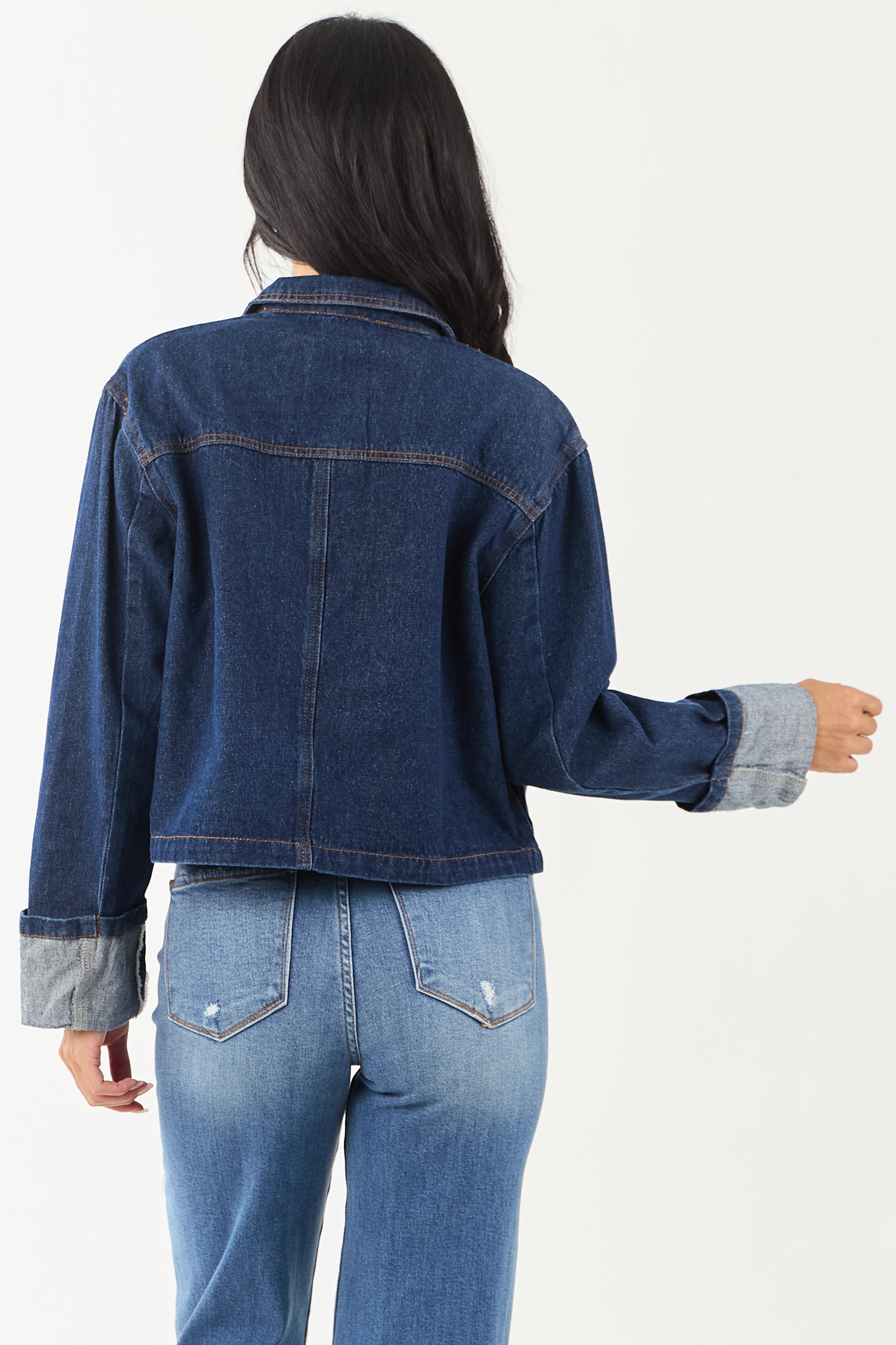 Dark Wash Slightly Cropped Denim Jacket