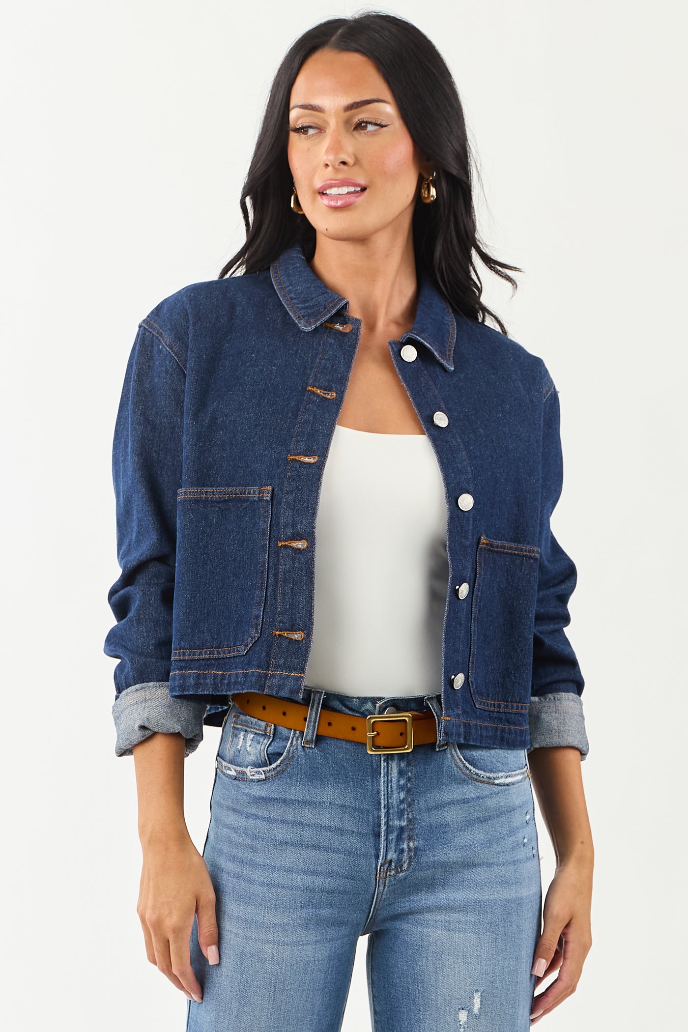 Dark Wash Slightly Cropped Denim Jacket