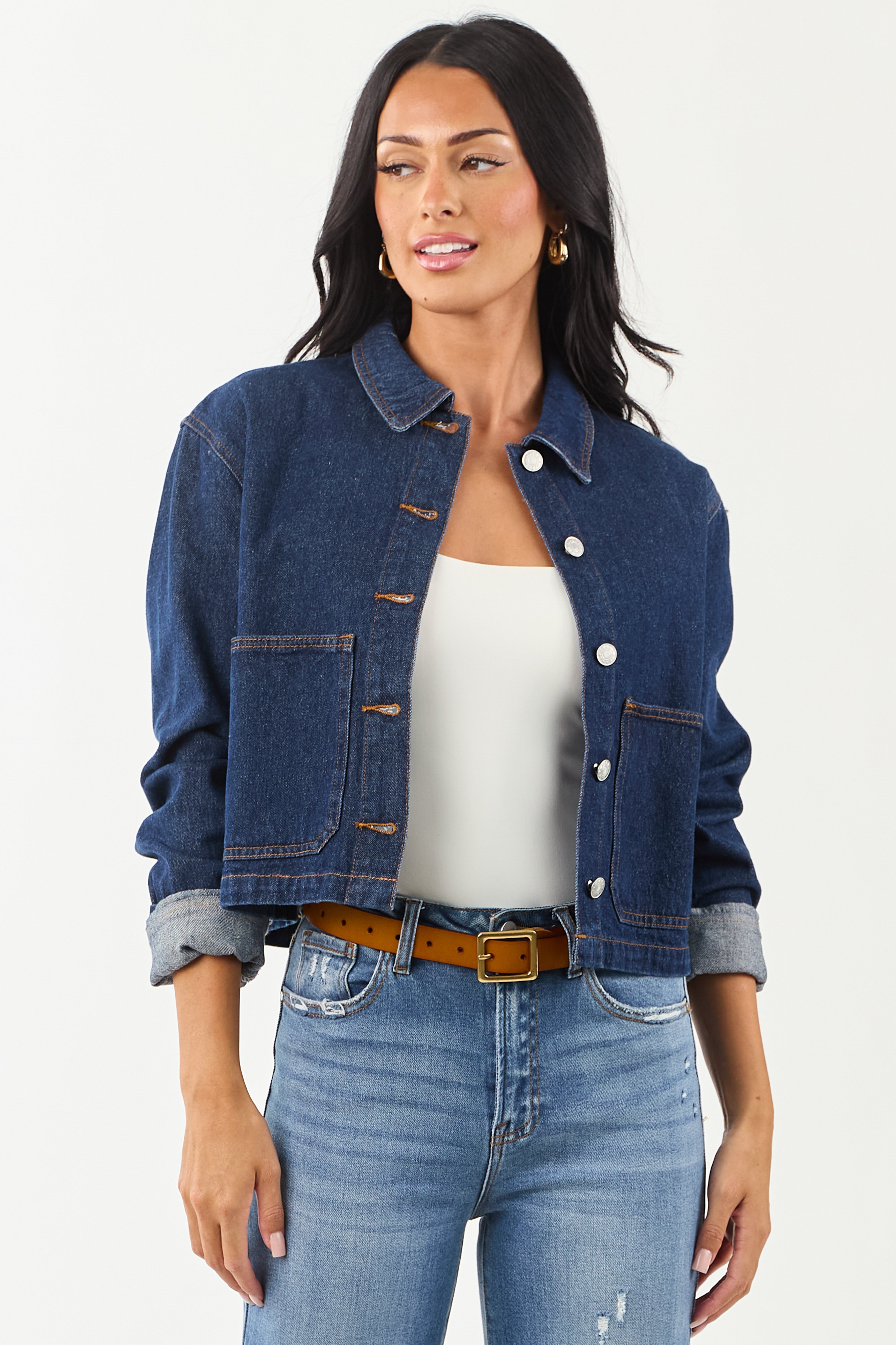 Dark Wash Slightly Cropped Denim Jacket