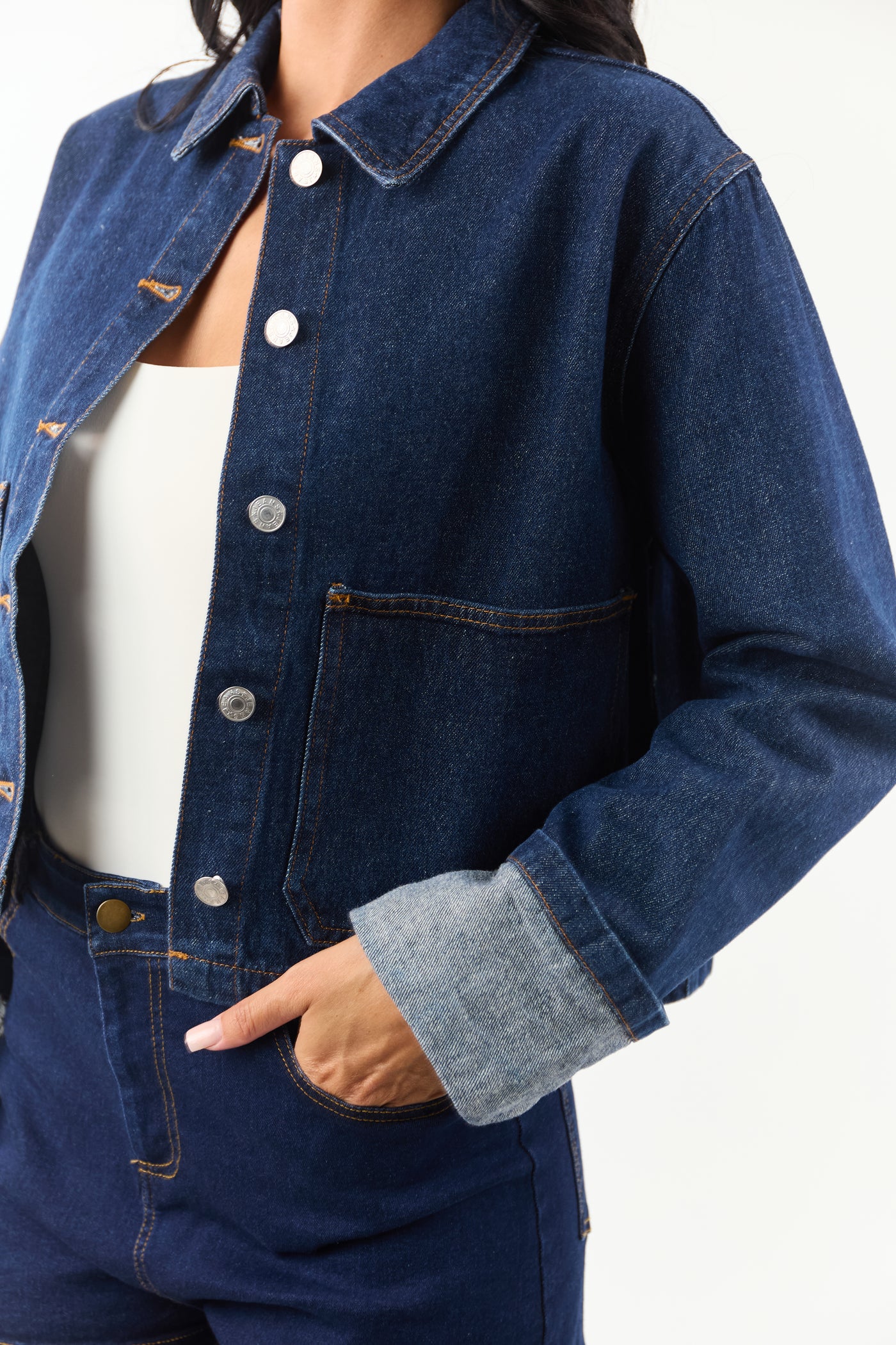 Dark Wash Slightly Cropped Denim Jacket