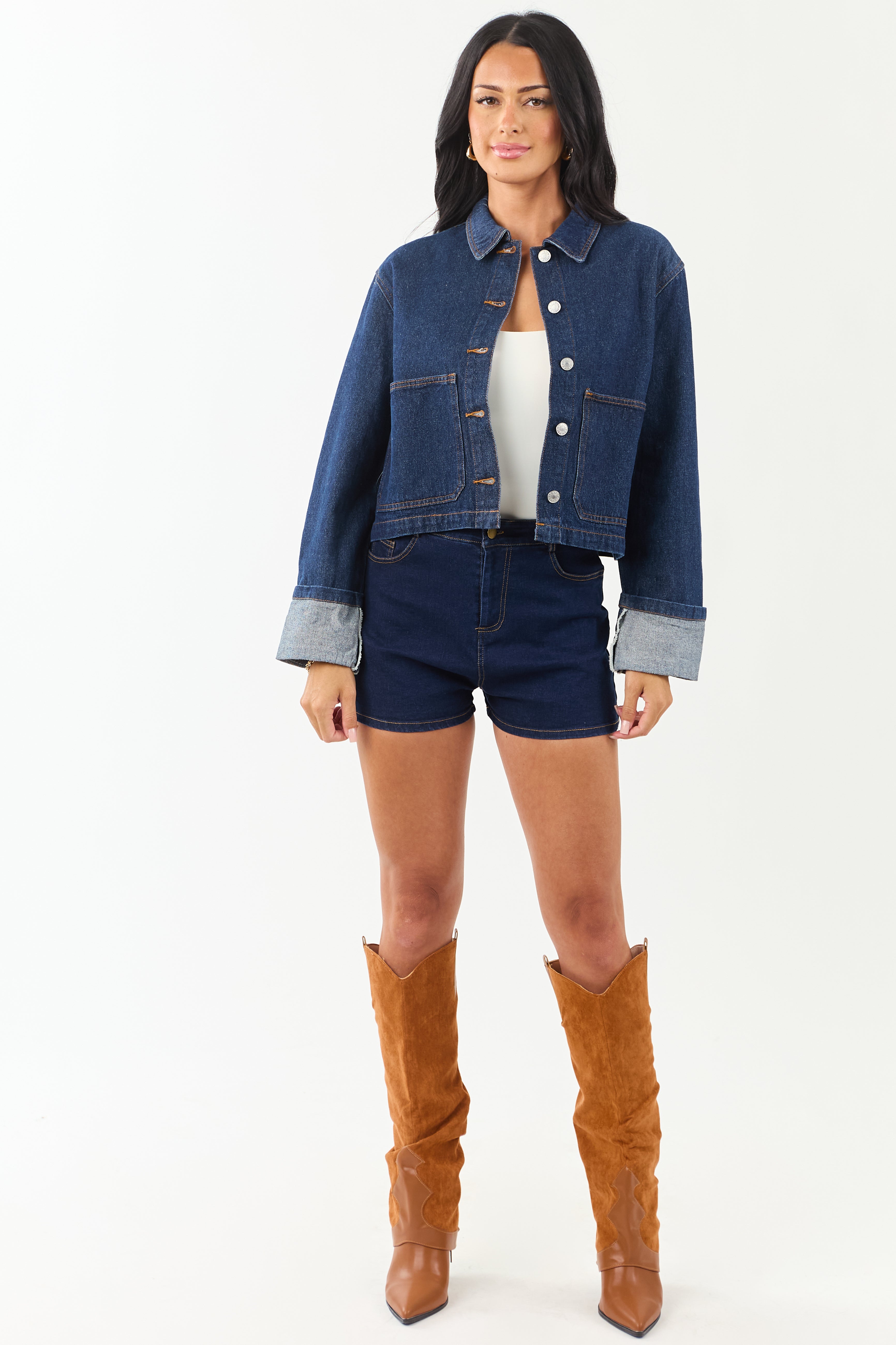 Dark Wash Slightly Cropped Denim Jacket
