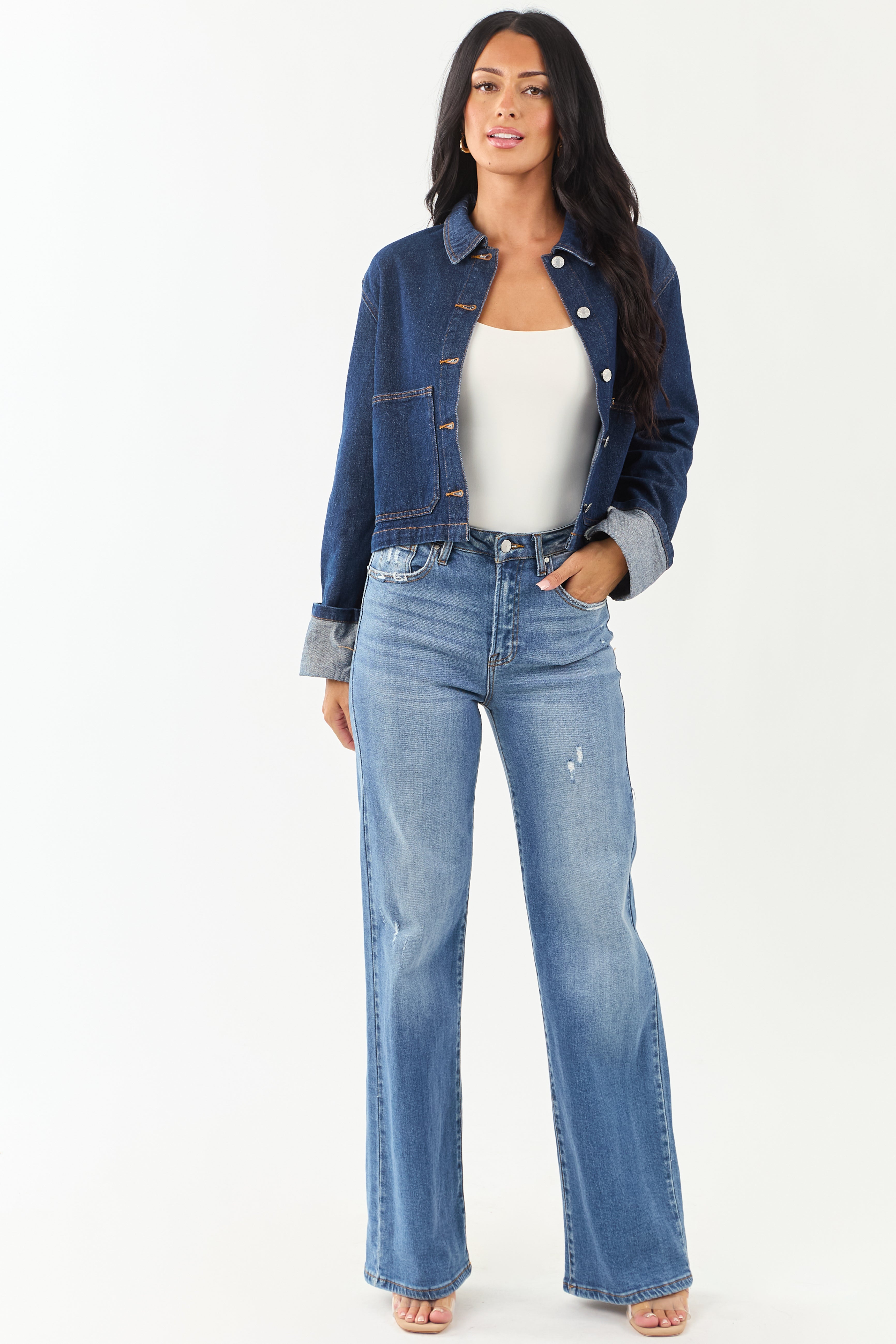 Dark Wash Slightly Cropped Denim Jacket
