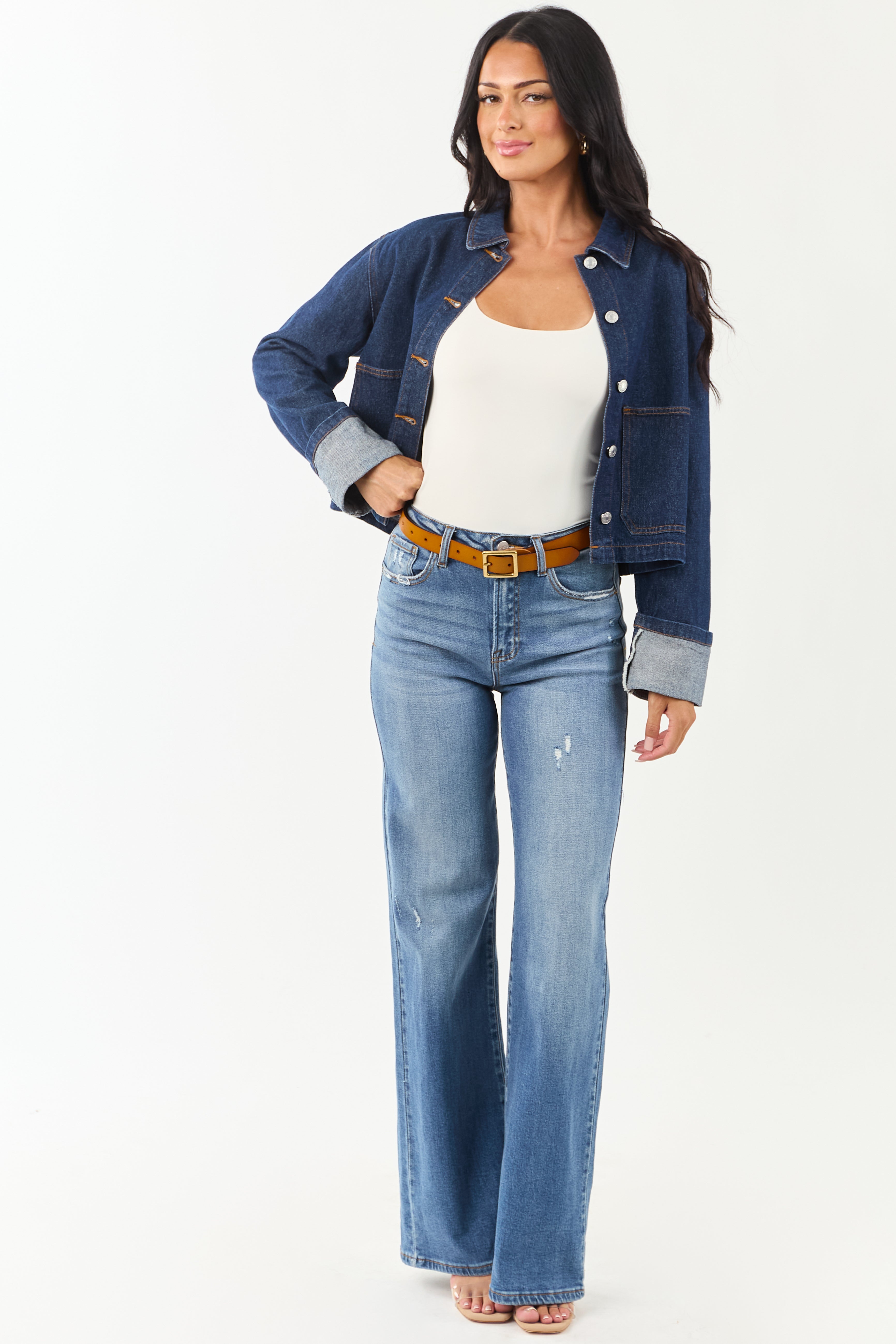 Dark Wash Slightly Cropped Denim Jacket
