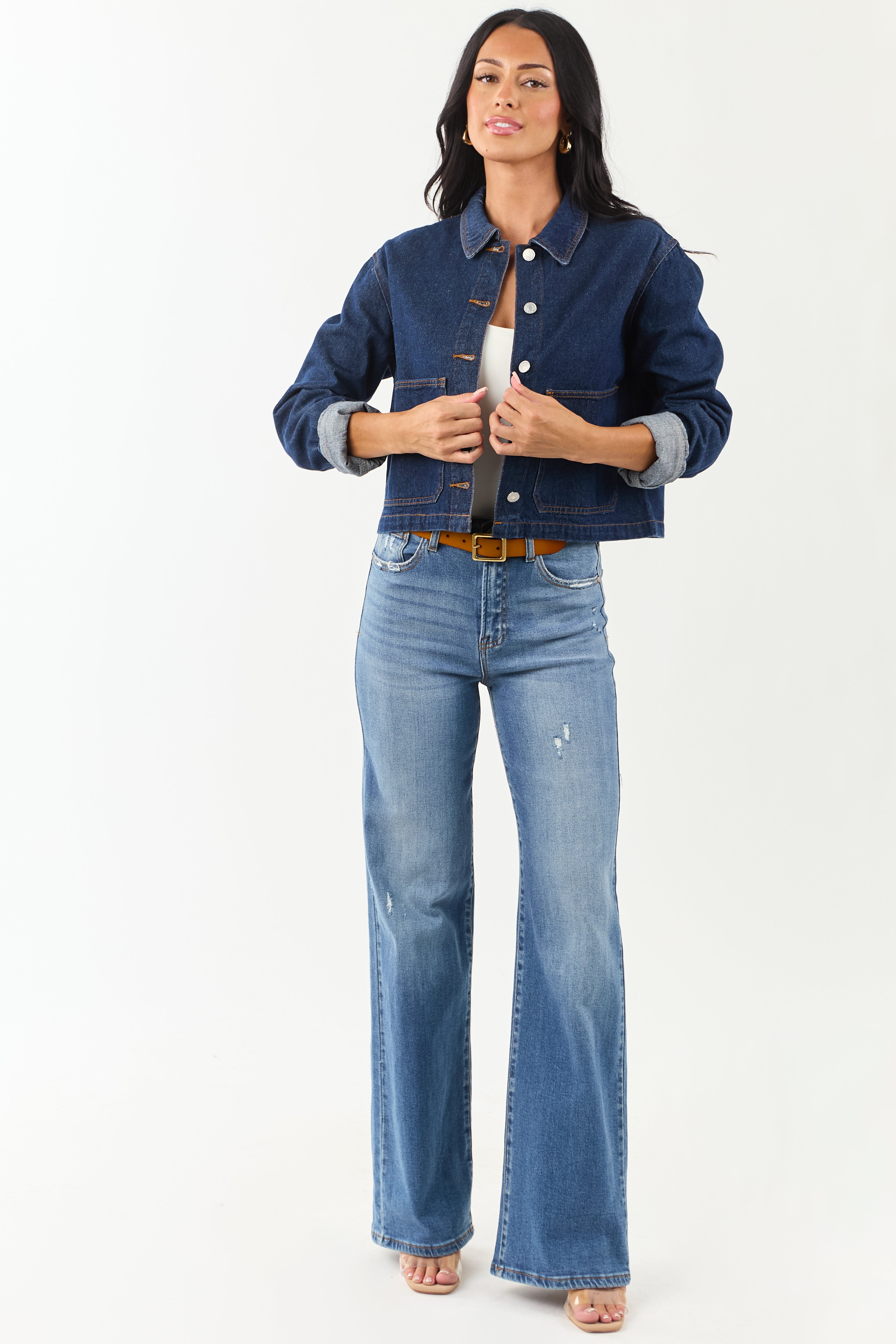 Dark Wash Slightly Cropped Denim Jacket
