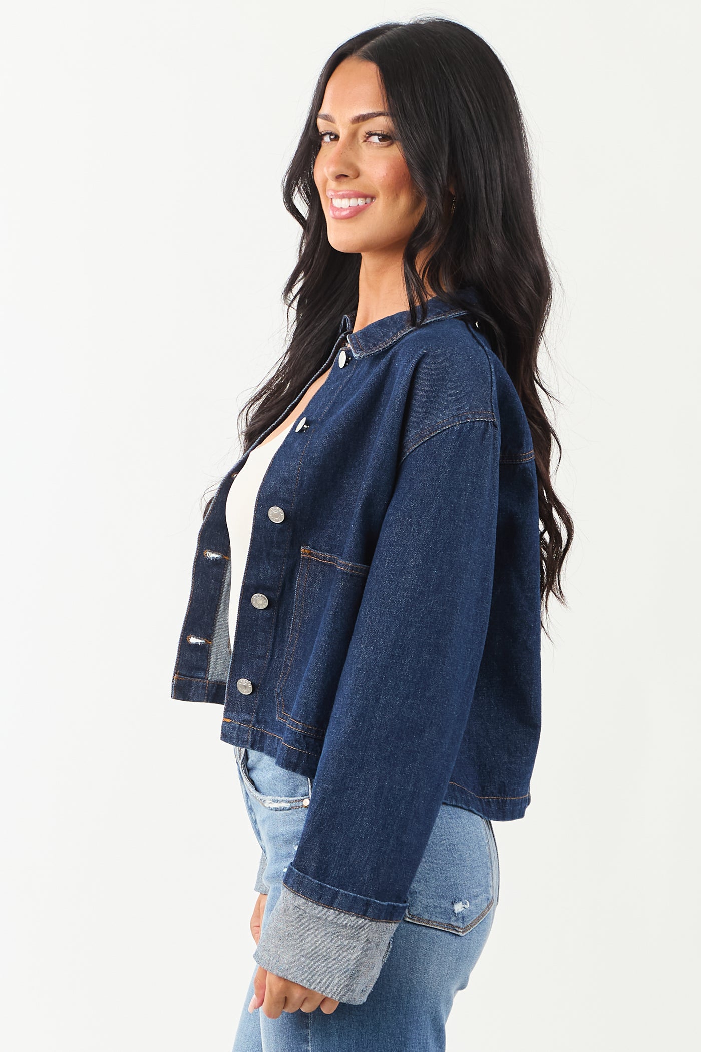 Dark Wash Slightly Cropped Denim Jacket