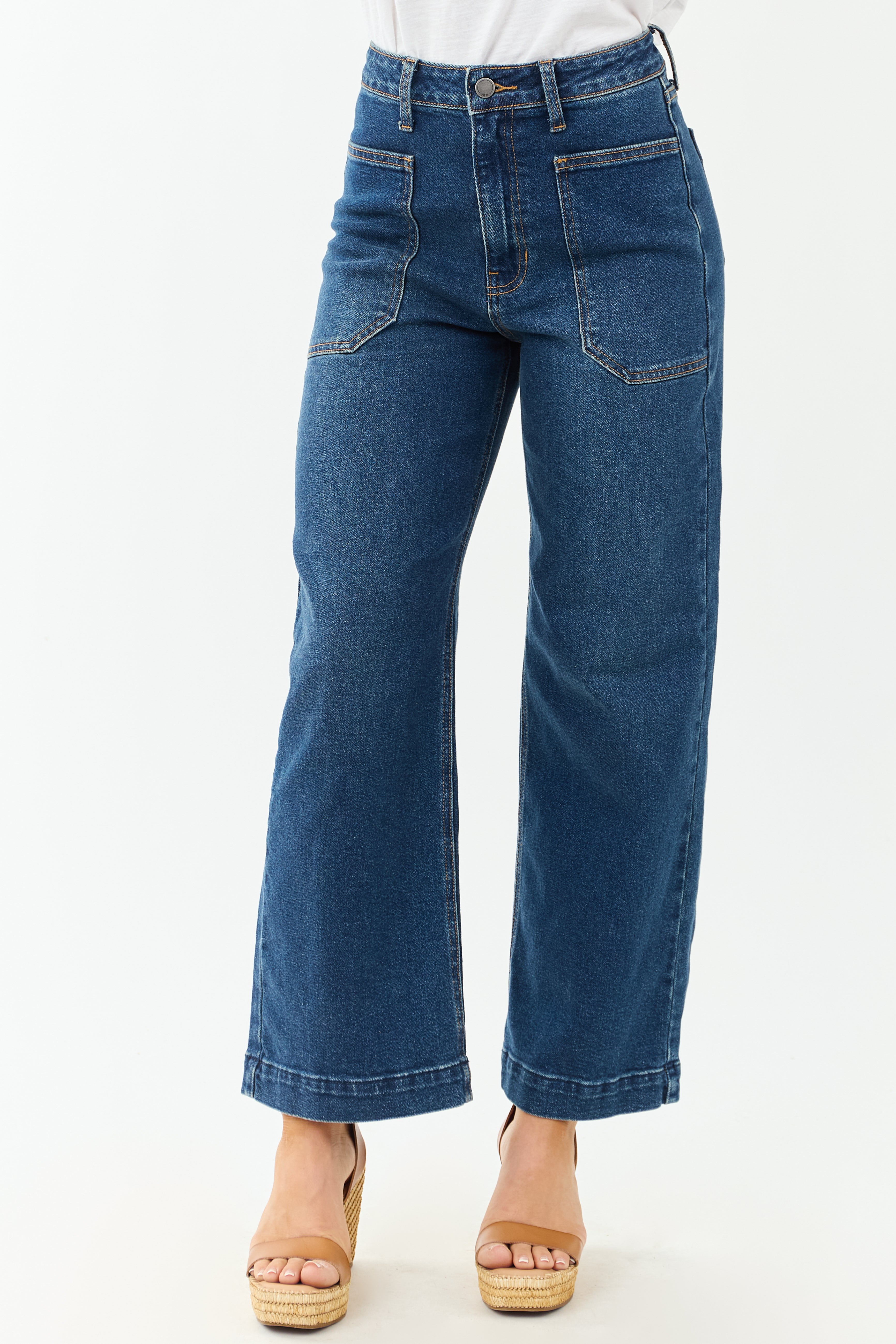 【Anyone more】Number Washing Wide Denim Pants Vintage Washing Wide Leg Denim Pants CN14 - Korean Women's