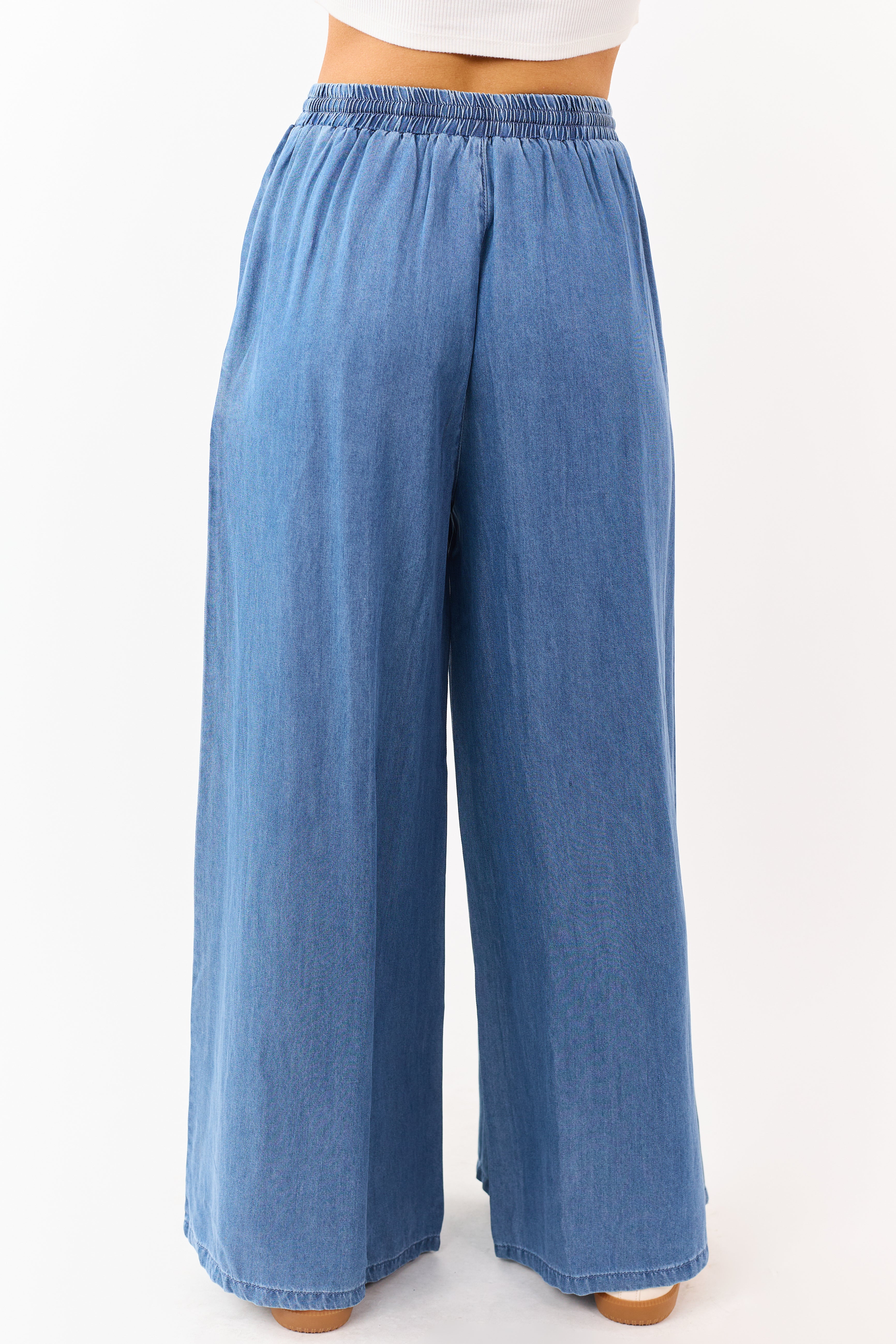 Dark Wash Tencel Denim High Rise Wide Leg Pants | Lime Lush Boutique